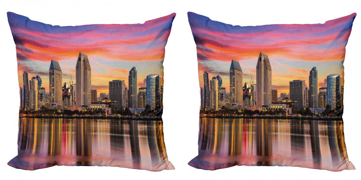 Kissenbezüge Modern Accent Doppelseitiger Digitaldruck, Abakuhaus (2 Stück), San Diego USA Downtown at Sunset