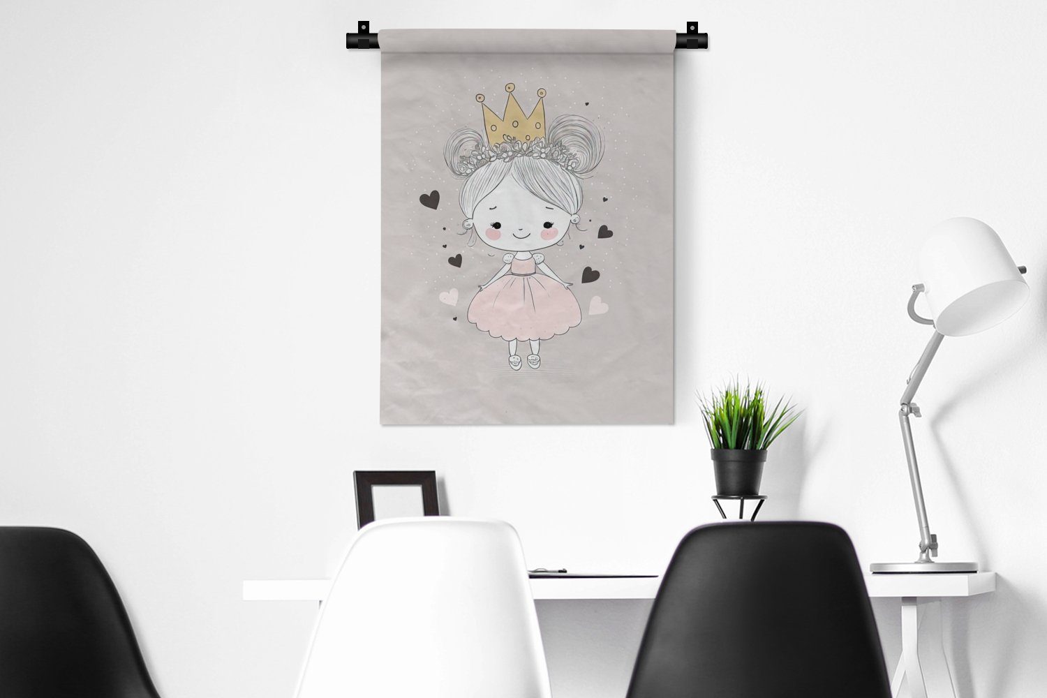 MuchoWow Wanddekoobjekt Prinzessin Rosa, Mädchen Wohnzimmer, - der für Schlafzimmer an - Wand, - Herzen Deko Tapisserie, Krone 