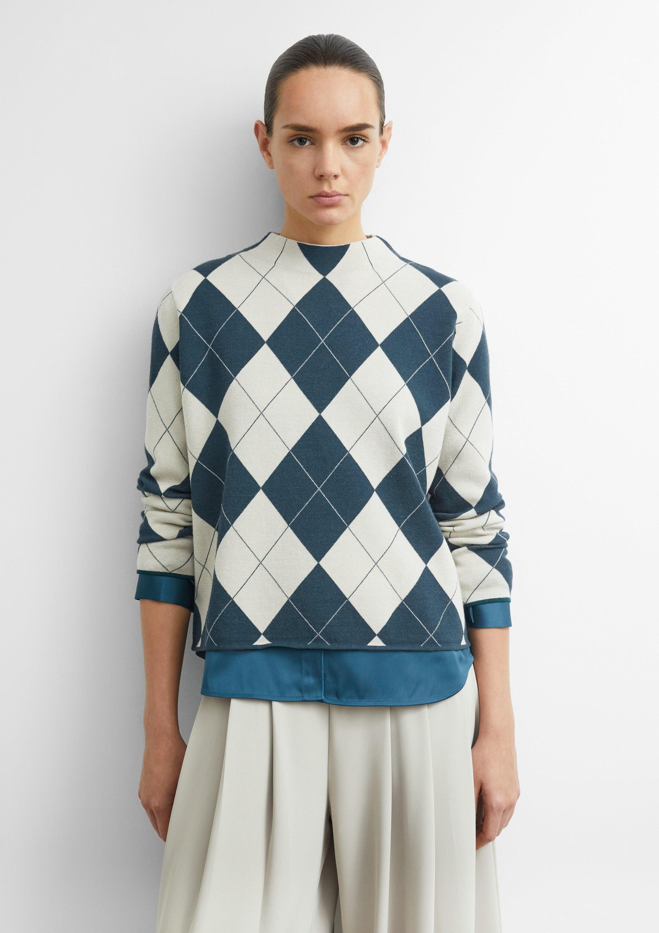 comma Longpullover Strickpullover Jacquard-Pullover aus Viskosemix