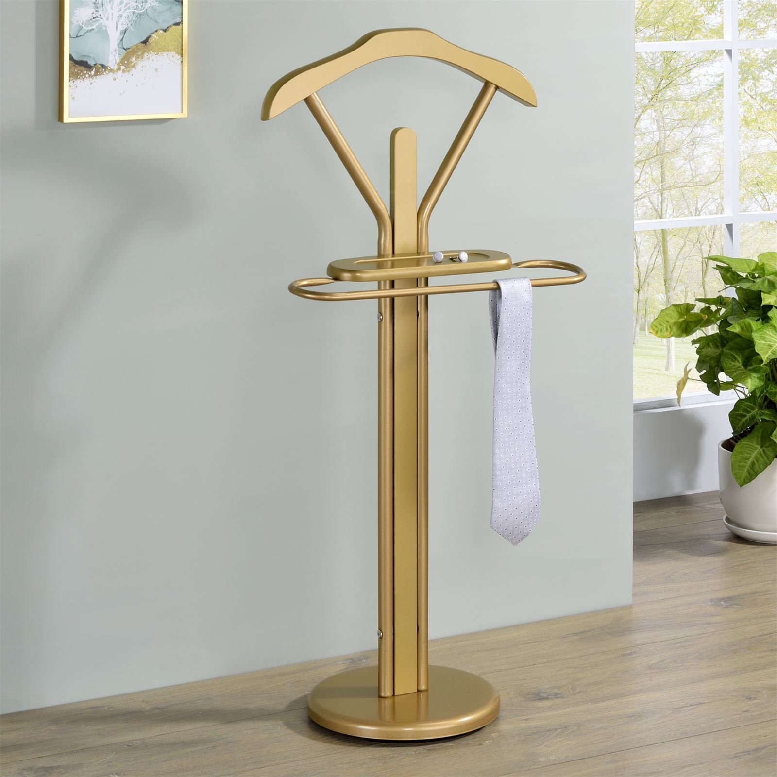 IDIMEX Herrendiener FABIO, Stummer Damen Diener mit Kleidebügel, Kleiderbutler Hosenbügel gold