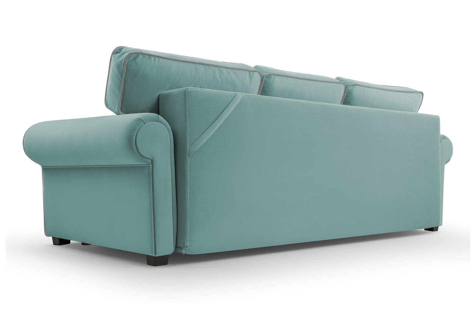 (matt 72 83) Retro-Stil, in Dreisitzer Hellblau velvet Schlaffunktion Bettkasten, + Veloursstoff, 3-Sitzer inklusive für BELLO, Wellenfedern, Wohnzimmer, aus Beautysofa Sofa