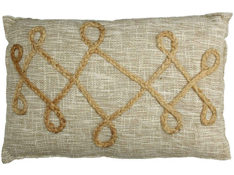 HD Collection Dekokissen Dekokissen Boho mit Muster geflochten, Baumwolle/Jute 40x60cm, natur, inkl. Füllung, Boho Zierkissen Couchkissen Sofakissen.