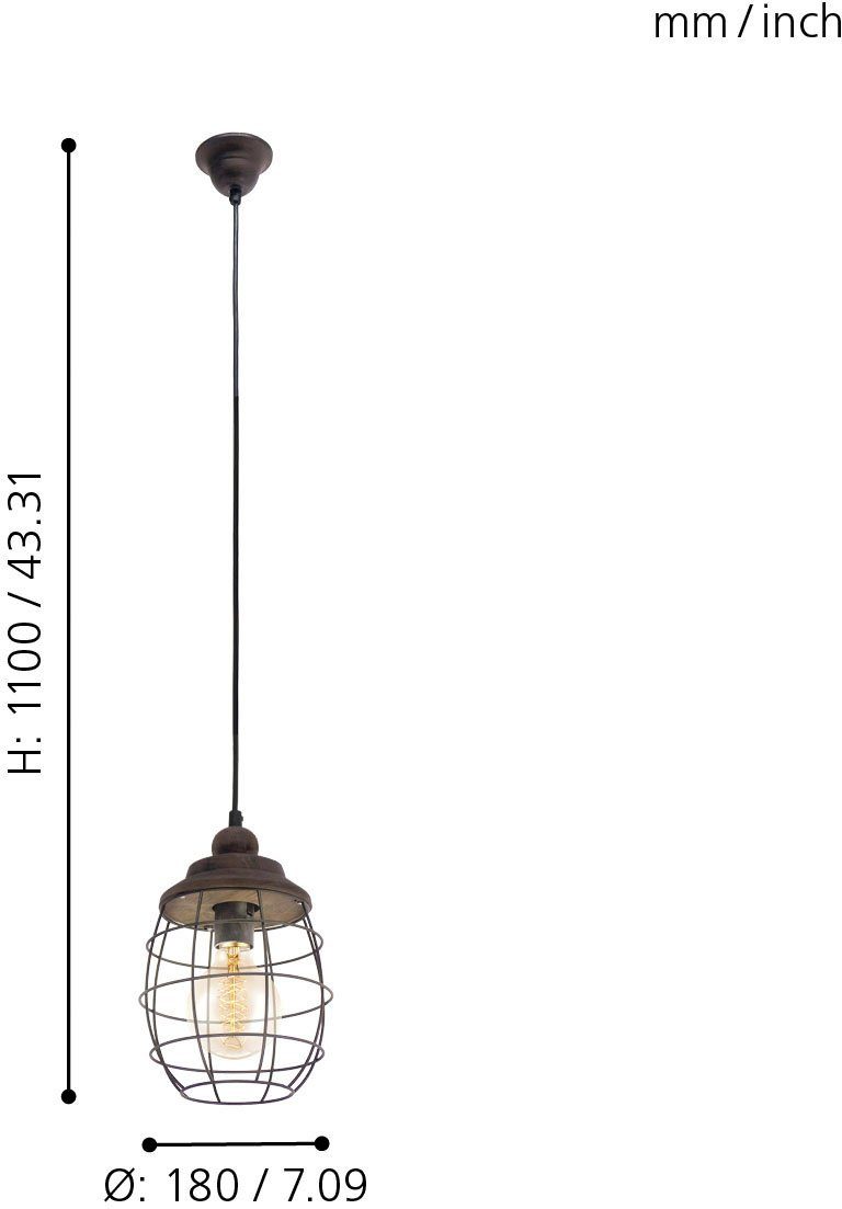 Wohnzimmerlampe, EGLO Esstischlampe, Leuchtmittel, Hängelampe, E27 ohne Pendelleuchte BAMPTON, Hängeleuchtel,