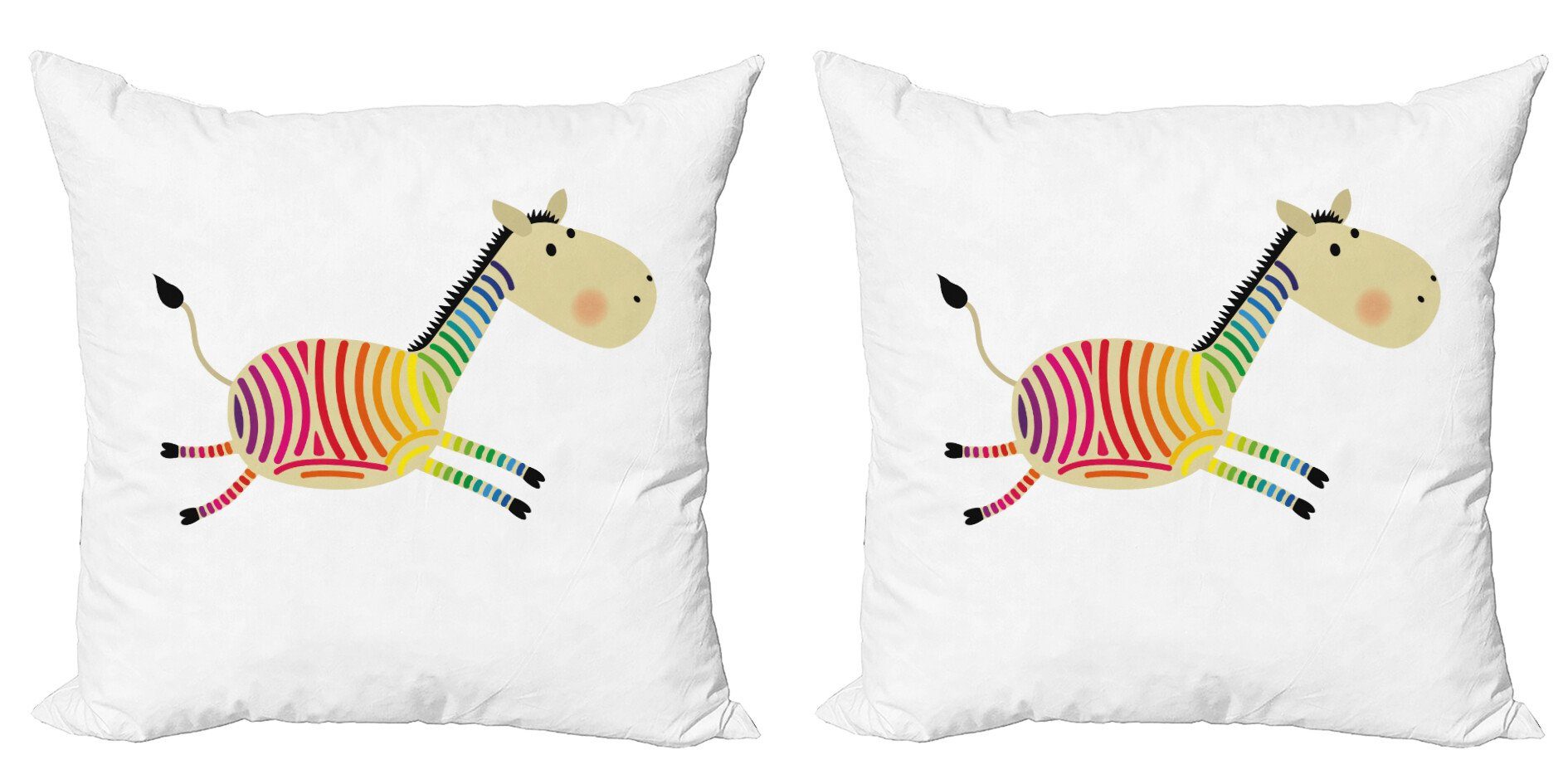 Kissenbezüge Modern Accent Doppelseitiger Digitaldruck, Abakuhaus (2 Stück), Regenbogen Zebra Glückliche Cartoon-Tier