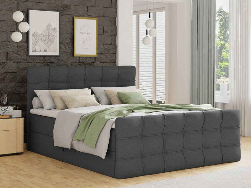 Sofnet Boxspringbett Best Lux (mit zwei Bettkasten, Bonell-Matratze und Topper), Doppelbett, Polsterbett mit Kopfteil und Fußteil