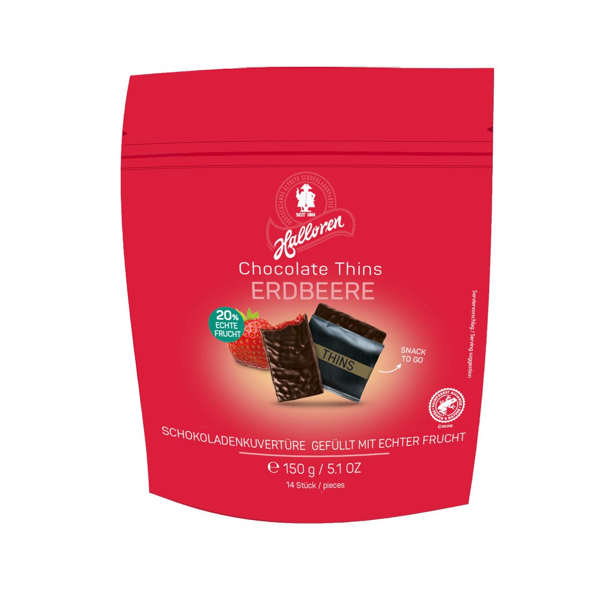 Halloren Schokolade, Halloren Chocolate Thins Strawberry mit Erdbeerzubereitung 150g
