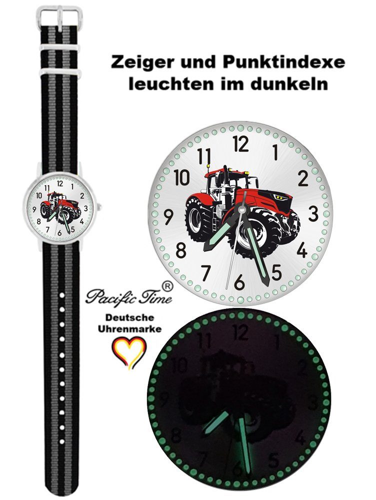 Kinder Versand Wechselarmband, Gratis Mix Time Design gestreift - Match grau Armbanduhr Traktor und rot schwarz Pacific Quarzuhr