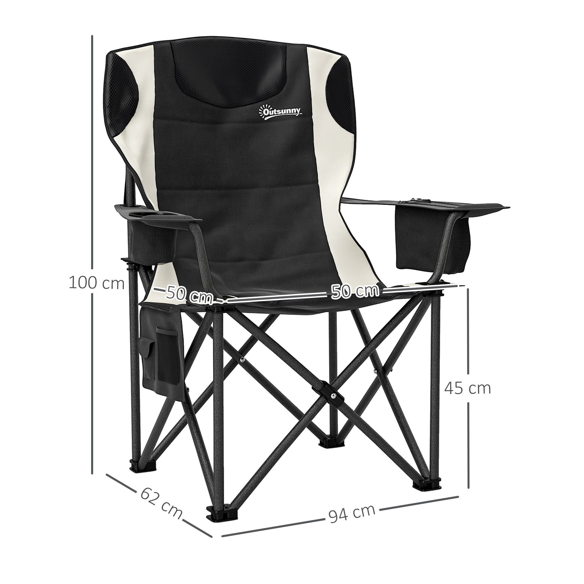 Outsunny Campingstuhl faltbar mit Armlehnen Getränkehalter Klappstuhl (2er Set Faltstuhl, 2 St), bis 120kg belast, gepolstert, für Garten, Camping