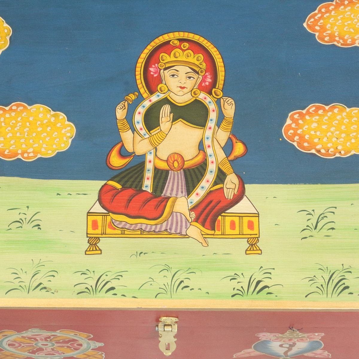 Oriental Galerie Truhe traditionelle Herstellung aufwendiger Rot in Indische Malerei cm, Handarbeit Buddha Ursprungsland 70 mit im Truhe