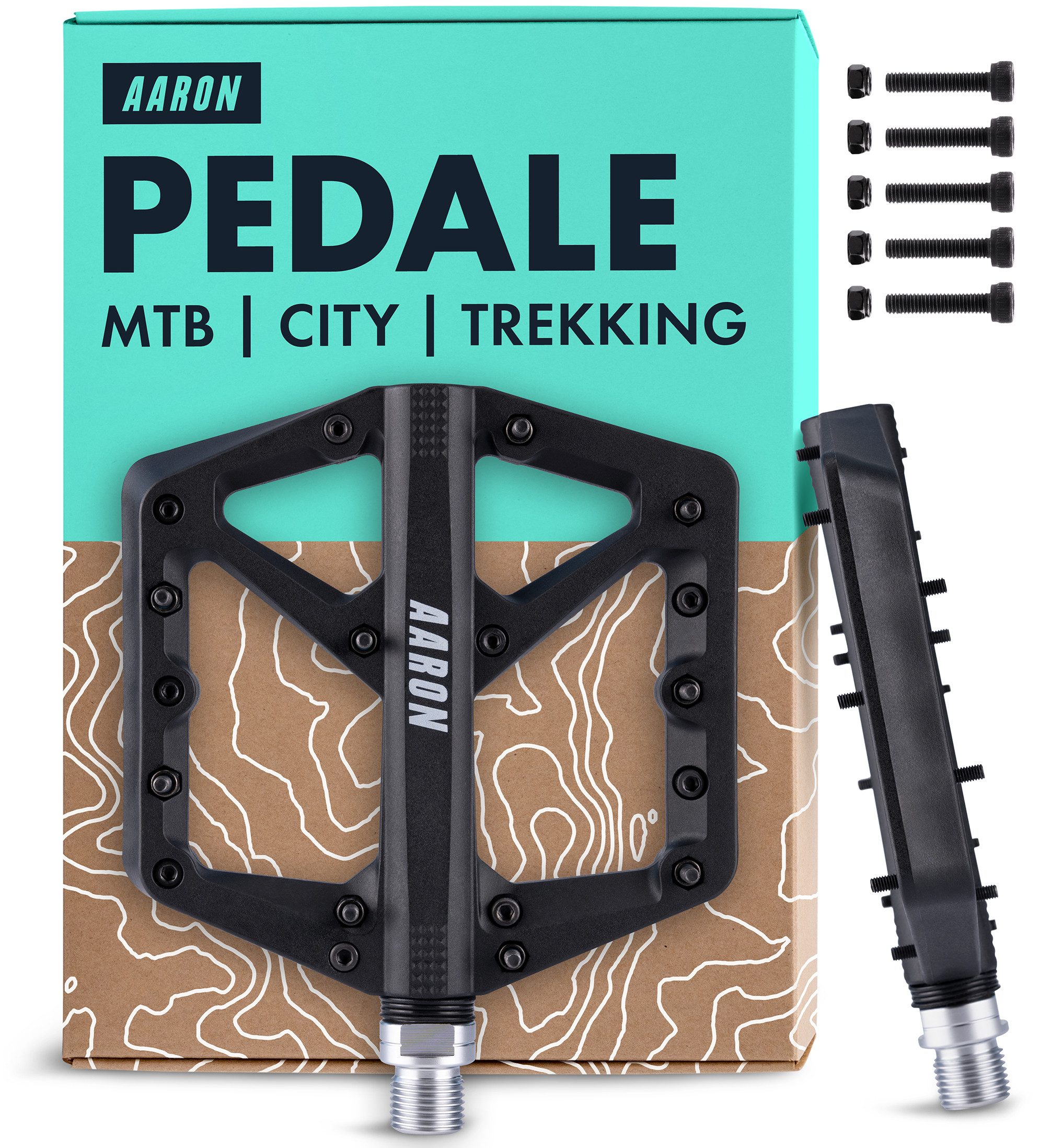 AARON Fahrradpedale Dirt MTB Pedale Ultraleicht Nylon mit austauschbaren Pins 9/16"