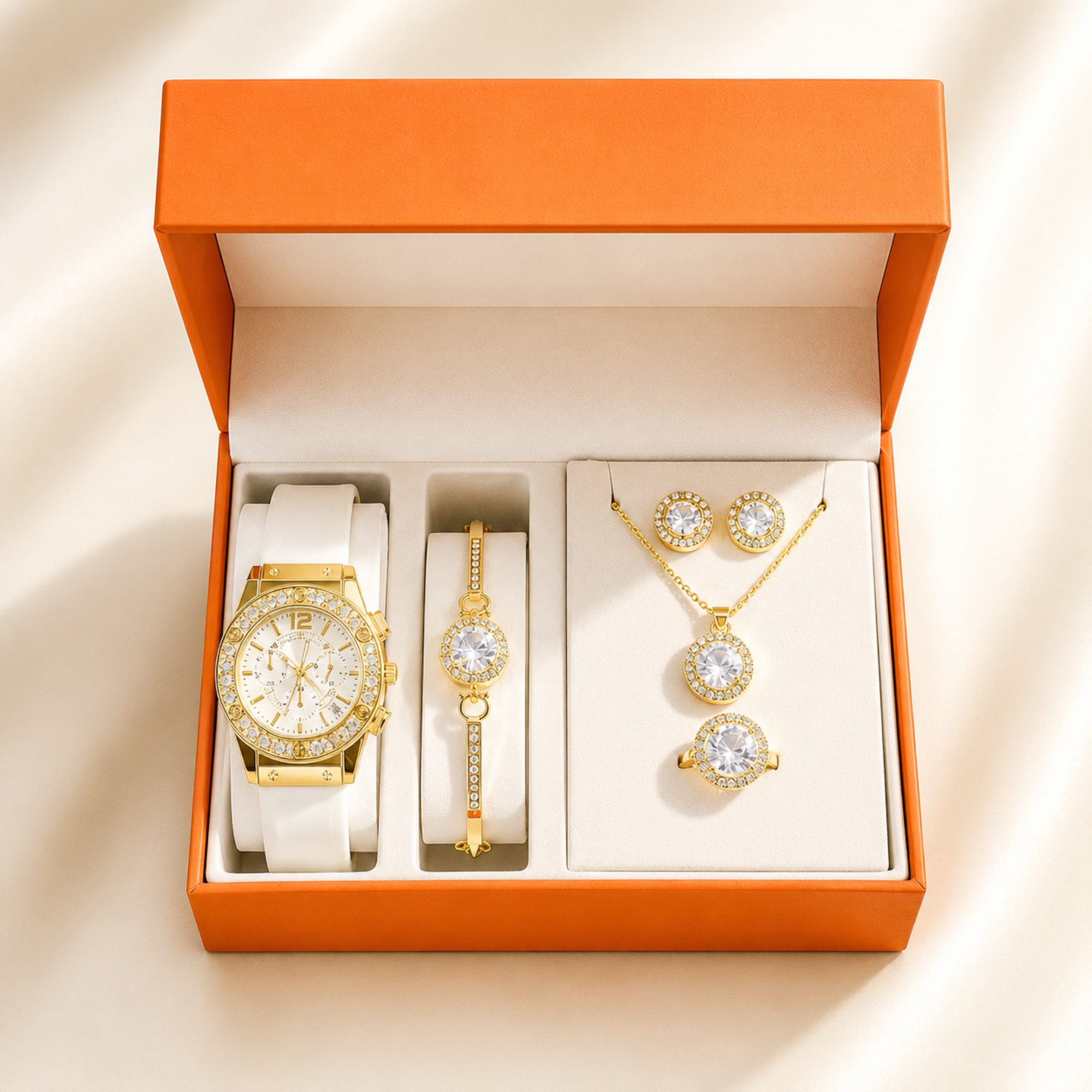 ibettertec Quarzuhr Geschenke für Frauen–Damen Quarzuhr Schmuck Geschenkset, (mit Armbanduhr, Halskette, Armband, Ring & Ohrringen – Geschenkidee zu Weihnachten, Geburtstag, Muttertag & Valentinstag, 5-tlg)