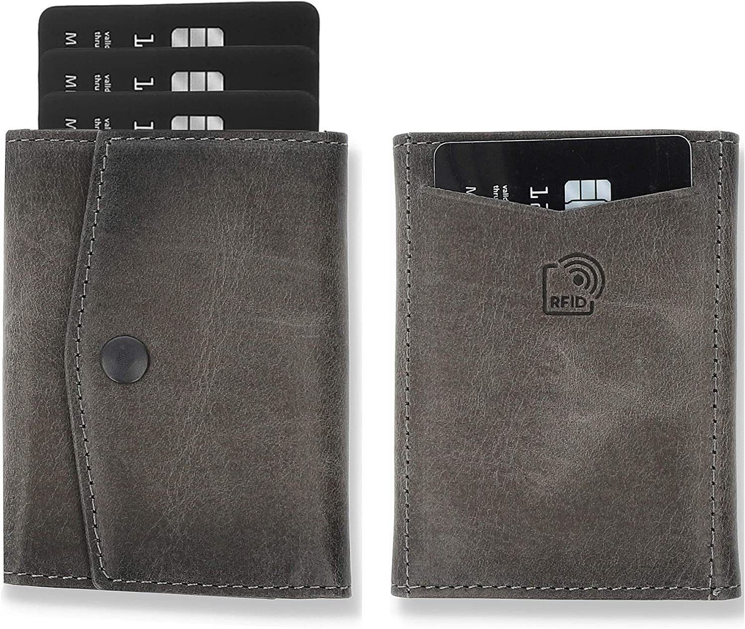 Solo Pelle Geldbörse Slim Wallet mit Münzfach I Geldbeutel mit RFID Schutz I für 12 Karten, RFID Schutz, Echtes Leder, dünne Geldbörse Steingrau ohne Münzfach