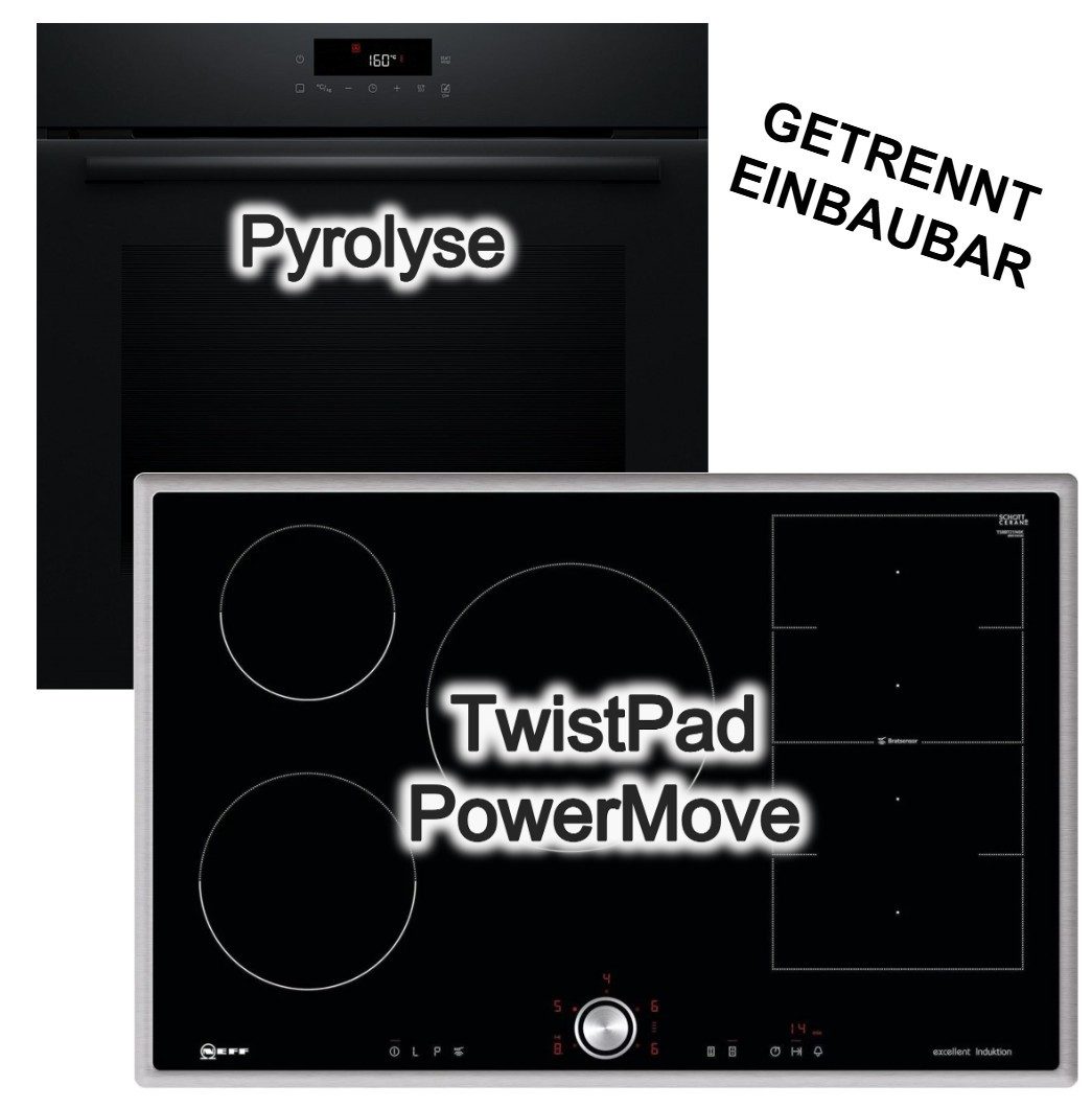 BOSCH Backofen-Set Backofen Pyrolyse 3D-Heißluft + Neff Induktionskochfeld 80cm TwistPad, mit Nein, Pyrolyse-Selbstreinigung Hydrolyse