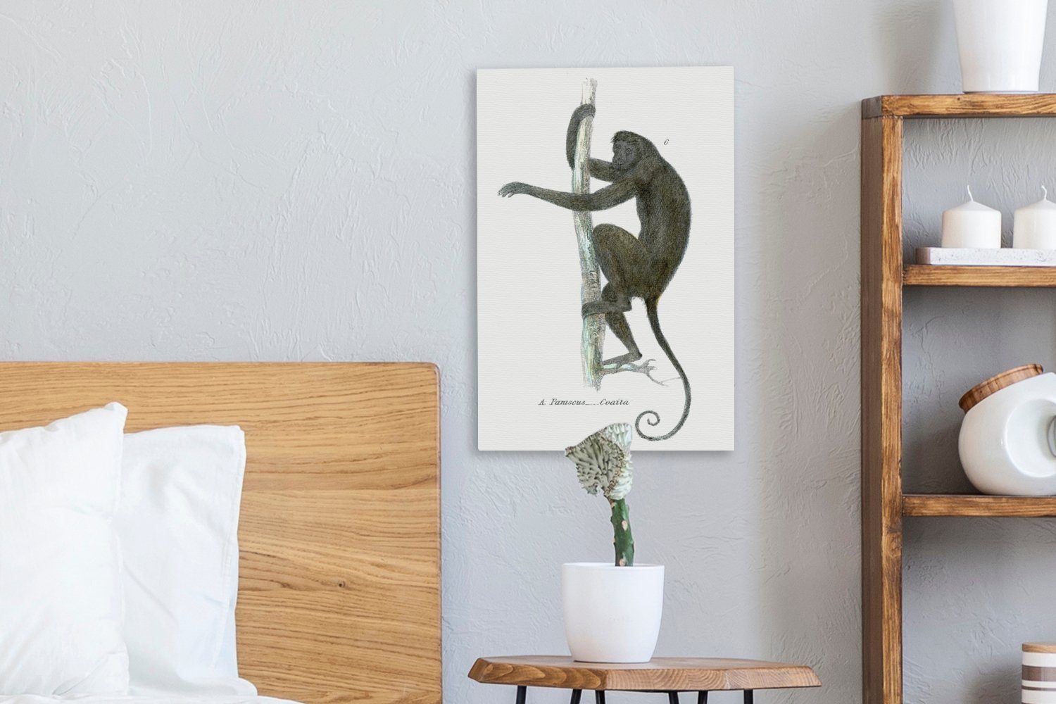 Leinwandbild Zackenaufhänger, einem fertig OneMillionCanvasses® (1 20x30 St), Klammeraffen Bambusstab, auf Gemälde, Leinwandbild inkl. Illustration Eine eines cm bespannt