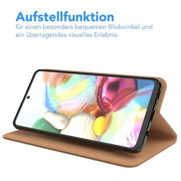 EAZY CASE Handyhülle Bookstyle Vintage für Samsung Galaxy A71 6,7 Zoll, Tasche Kunstleder Etui Handytasche mit Standfunktion Hülle Hellbraun