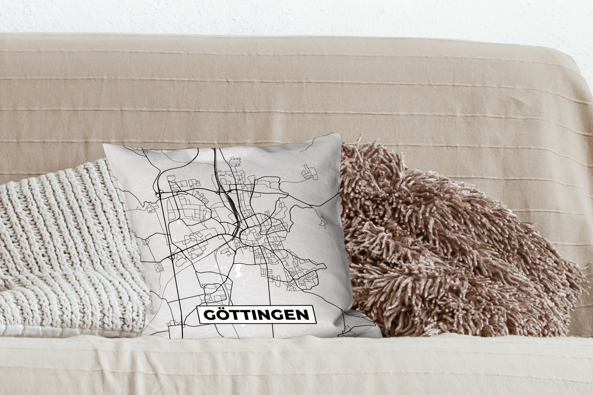 Füllung Göttingen - Dekokissen Deutschland für Deko, Sofakissen Zierkissen mit Stadtplan - - Karte Wohzimmer, Karte, - MuchoWow Schlafzimmer,