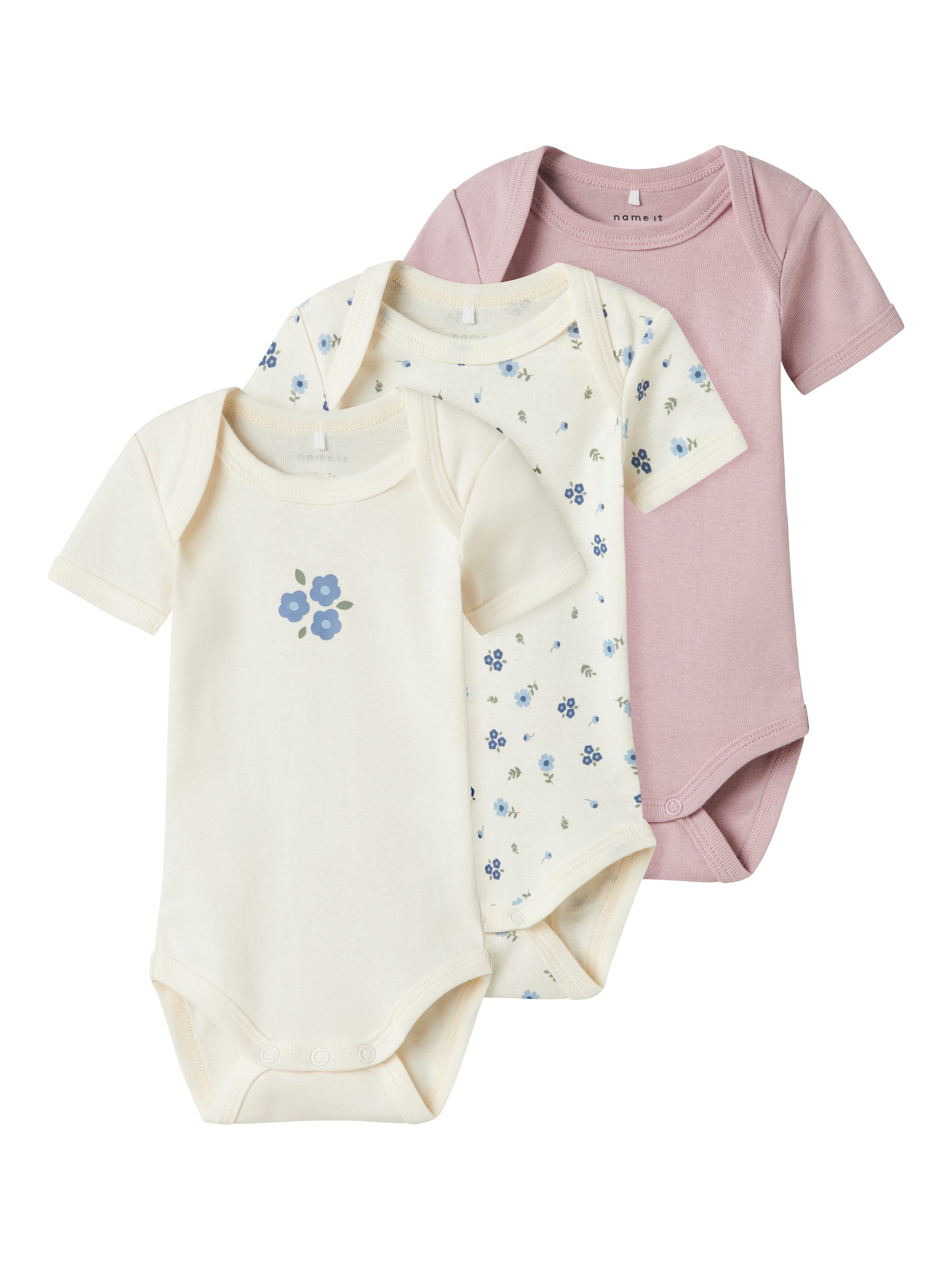 Name It Body NBFBODY 3P SS JET STREAM FLOWER NOOS (Packung, 3-tlg)