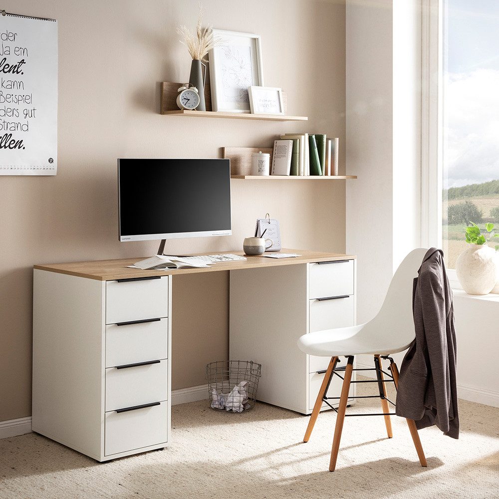 Lomadox Büromöbel-Set EDEN-80, (Spar-Set, 3-tlg., Wandregal Arbeitstisch), in weiß Eiche Büro Arbeitszimmer modern
