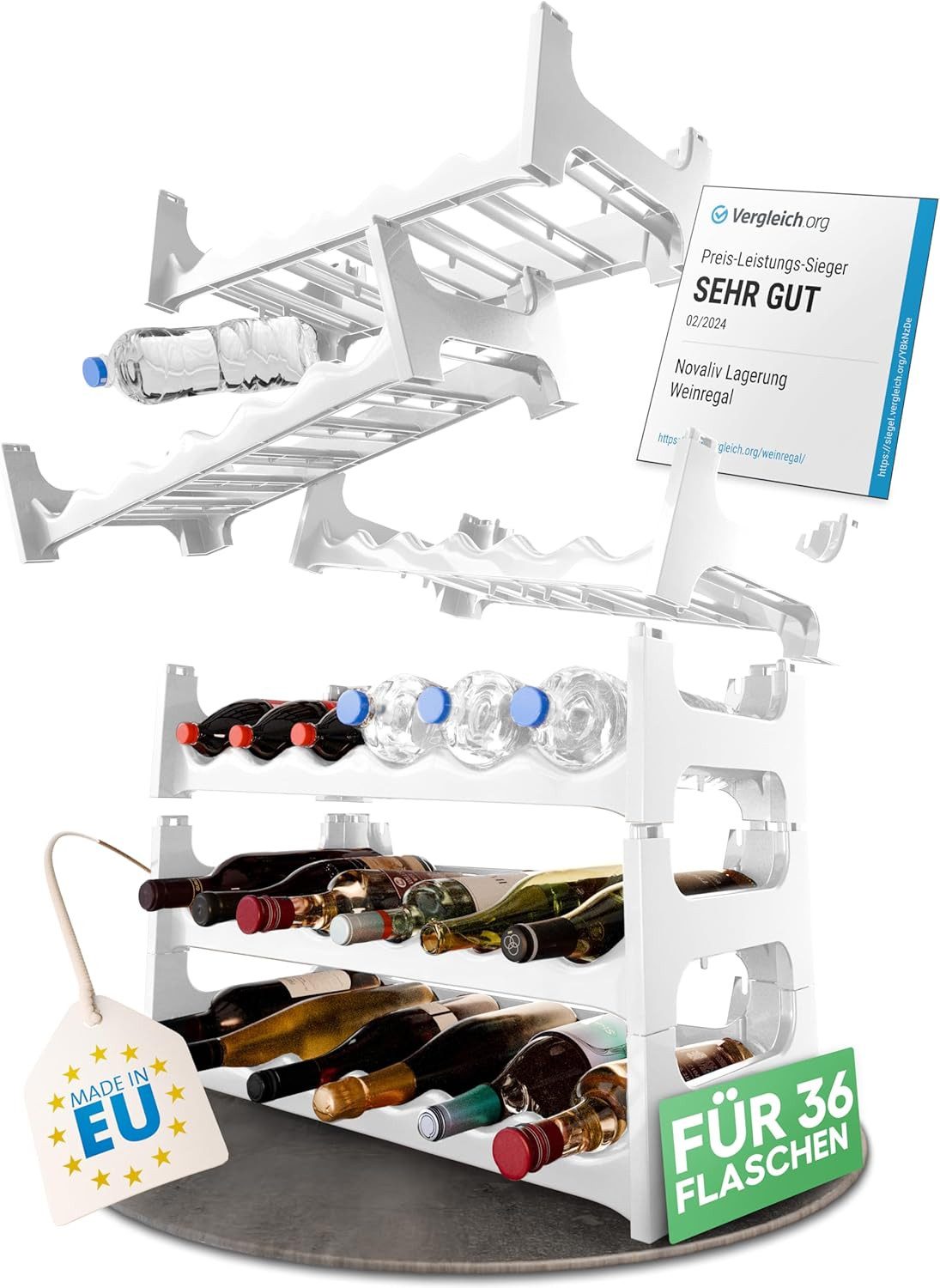 Novaliv Weinregal 20268-6x, 6-tlg., Flaschenregal für 36 Flaschen aus Kunststoff, erweiterbar, Weinregal s