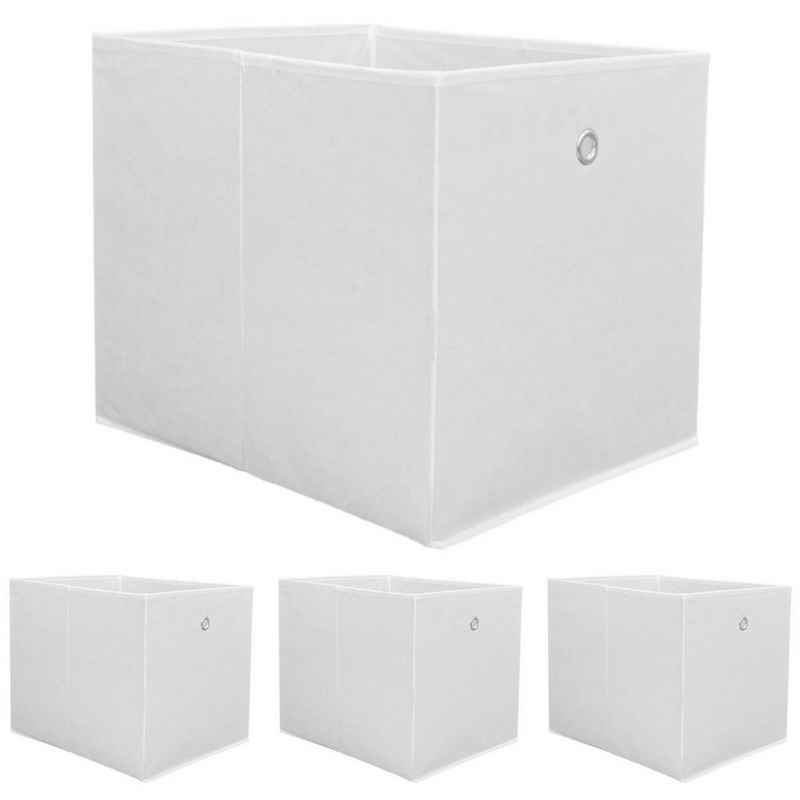 DuneDesign Aufbewahrungsbox Faltbox Set 4 Boxen mit Metallgriff Regalbox, Kallax Faltboxen weiss