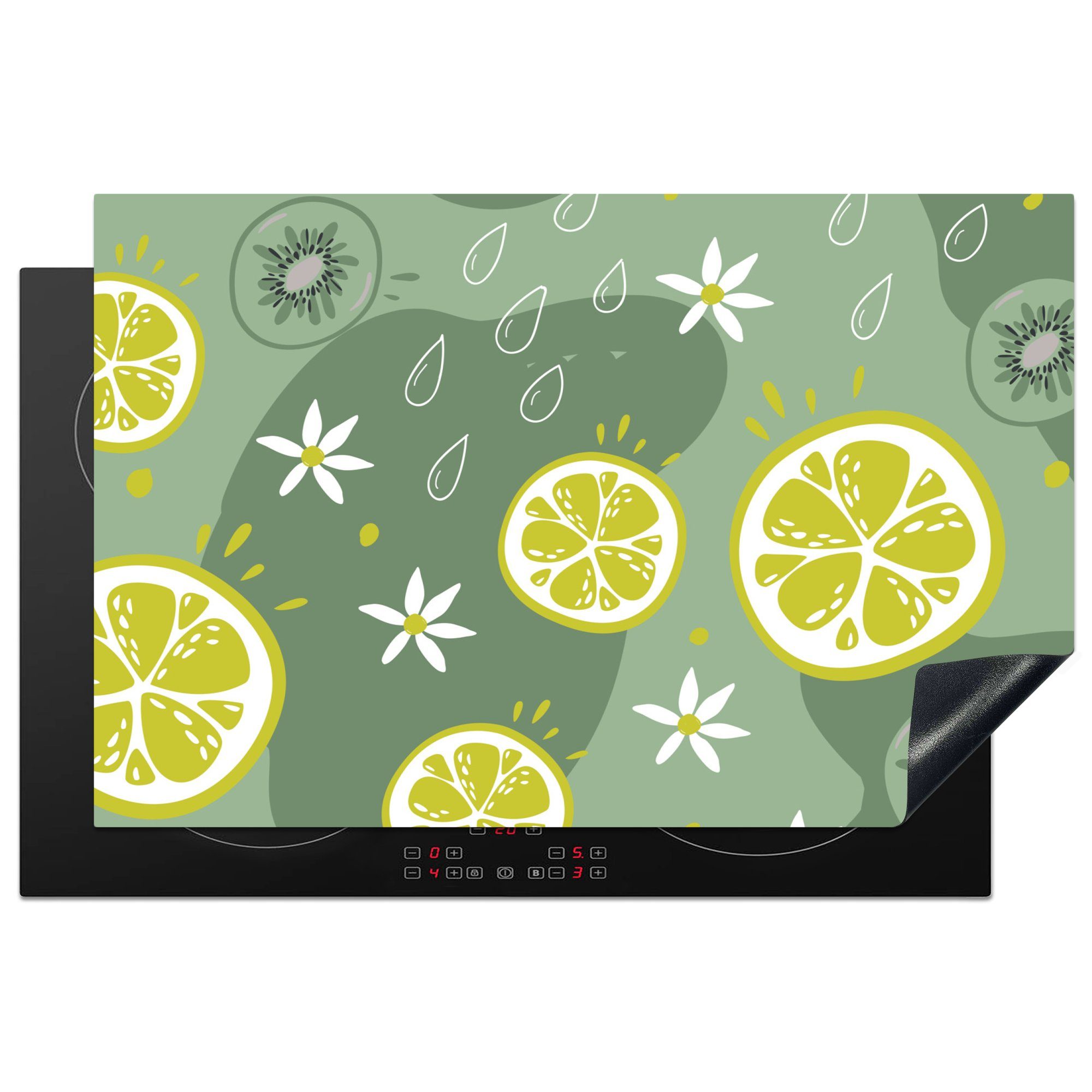 MuchoWow Herdblende-/Abdeckplatte Sommer - Zitrusfrüchte - Kiwi - Blumen, Vinyl, (1 tlg), 81x52 cm, Induktionskochfeld Schutz für die küche, Ceranfeldabdeckung