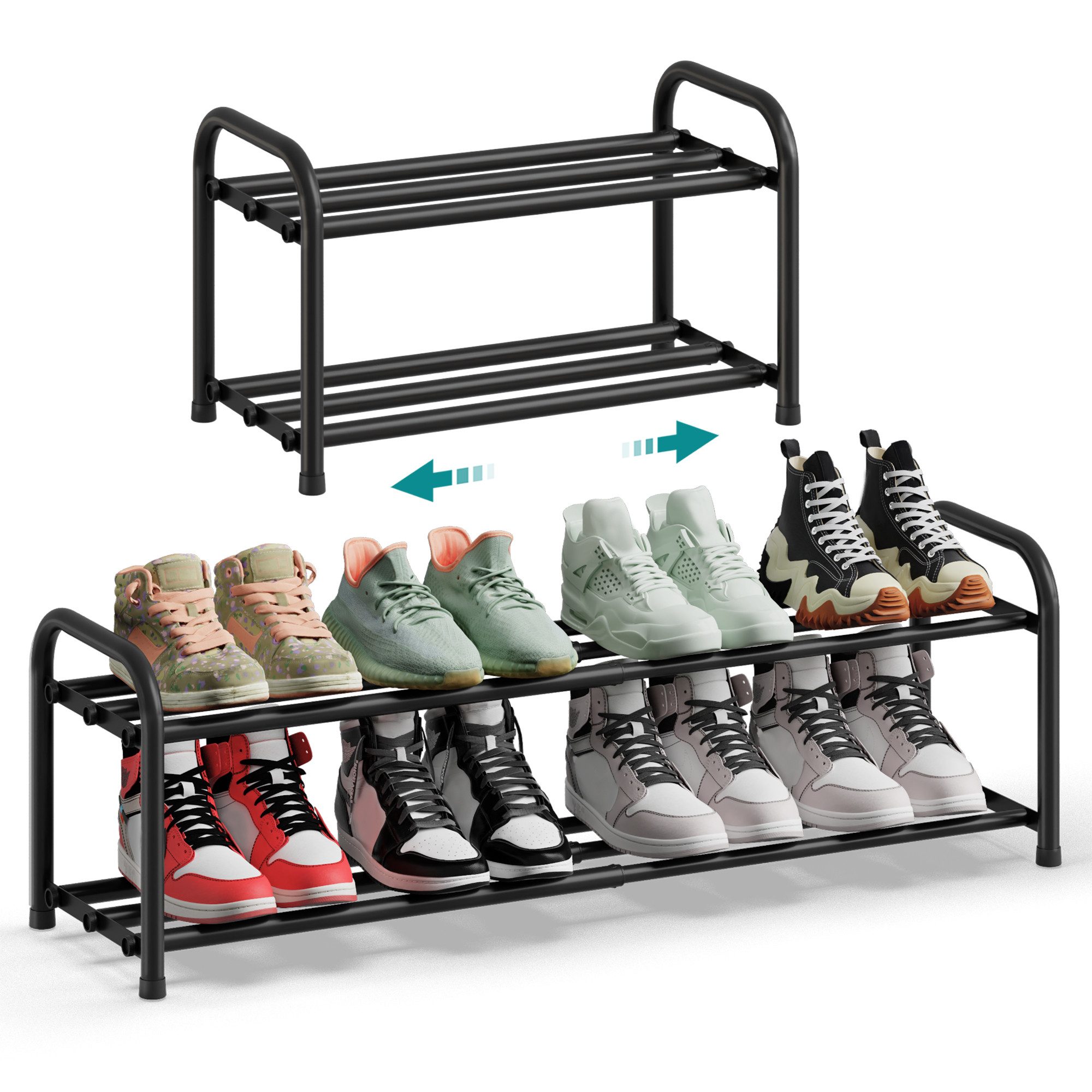 SONGMICS Schuhregal, Schuhständer Metall, verstellbare Ablagen, Schuhregal ausziehbar