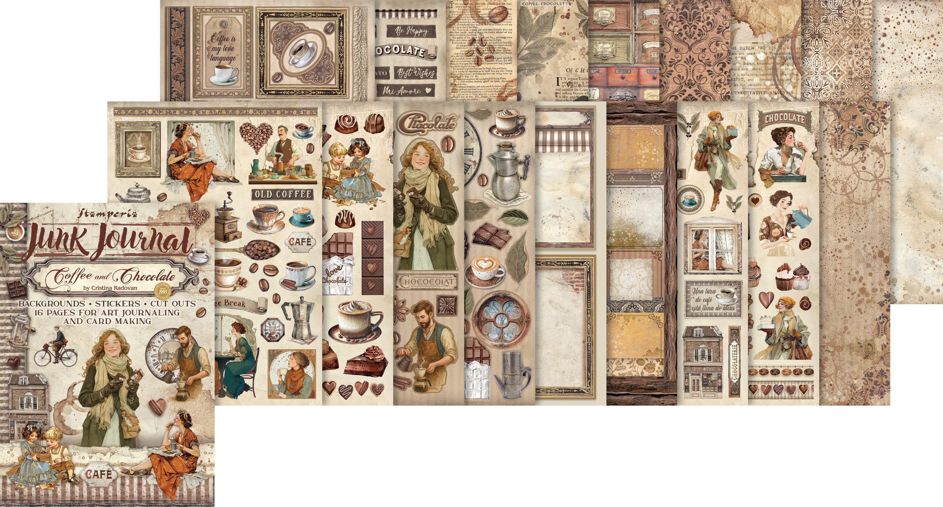 Stamperia Motivpapier Junk Journal Book Coffee and Chocolate, 16 Blatt