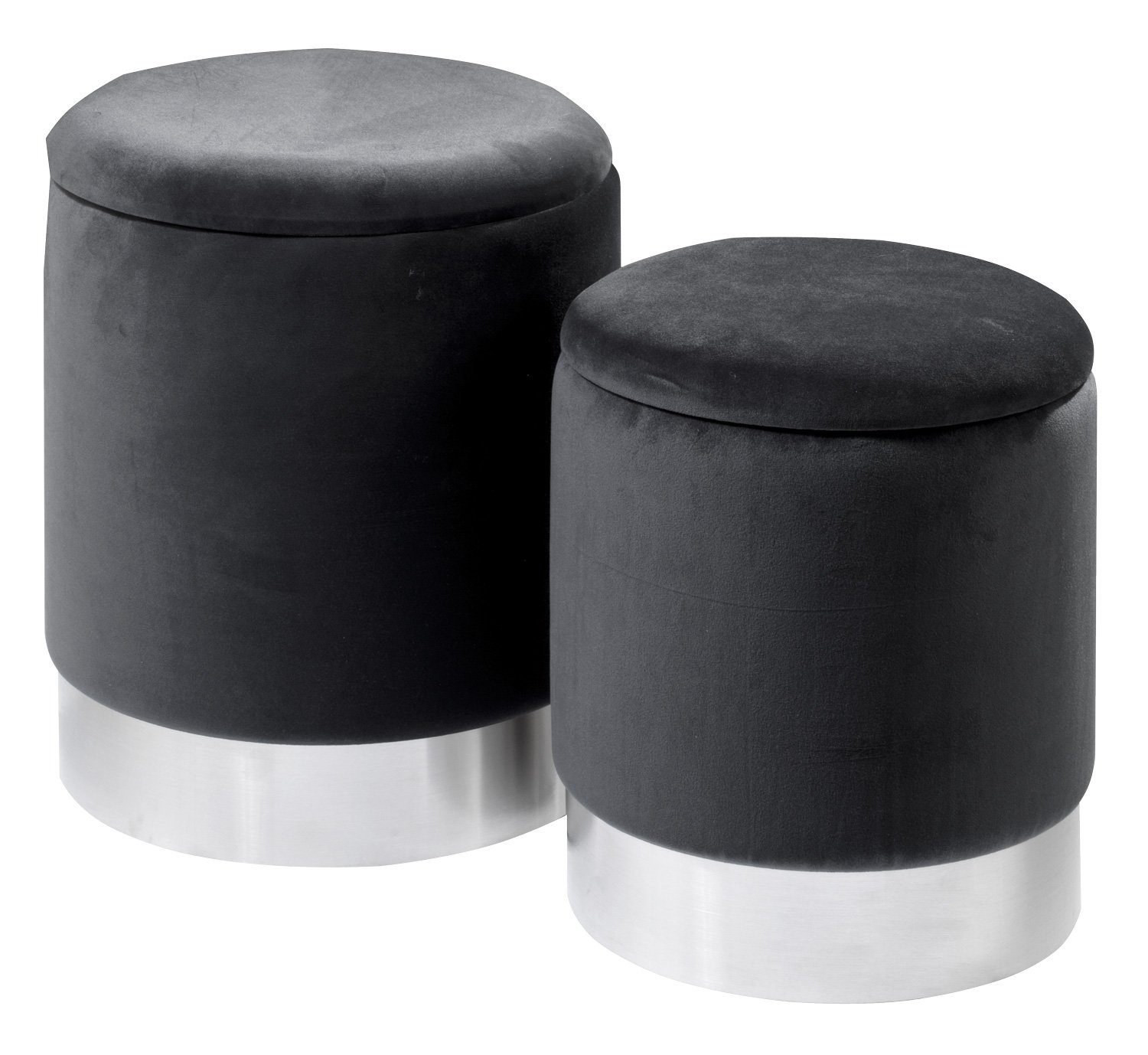 Home4You Sitzhocker, Ø 31 cm, Dunkelgrau, Silbergrau, Samtbezug, Abnehmbarer Deckel, mit Stauraum