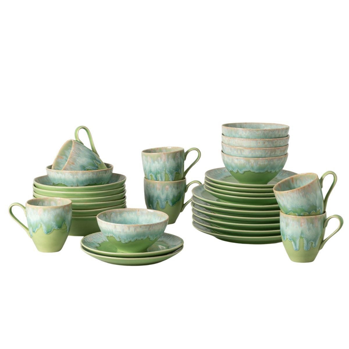 Costa Nova Geschirr-Set Taormina, 30-tlg, mit Becher, Casafina (by Costa Nova) - Lime Green (30-tlg), 6 Personen, Keramik, Hohe Brenntemperaturen, porenfrei hygienisch, wärmeschockbeständig