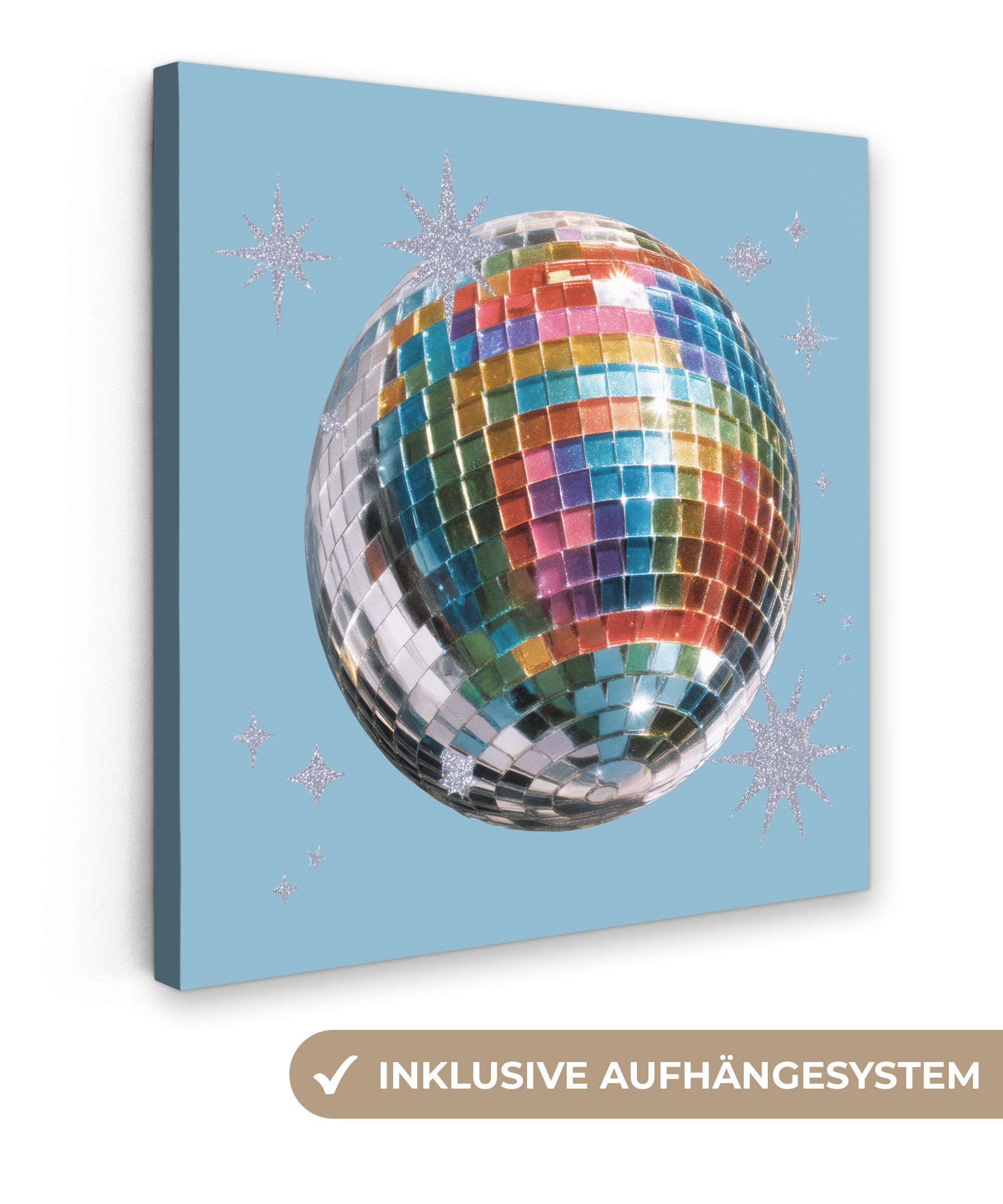 OneMillionCanvasses® Leinwandbild Discokugel - Schimmernde Sterne - Regenbogen, Fotodruck (1 St), Wandbild, Deko Schlafzimmer Wohnzimmer Flur 20x20 cm