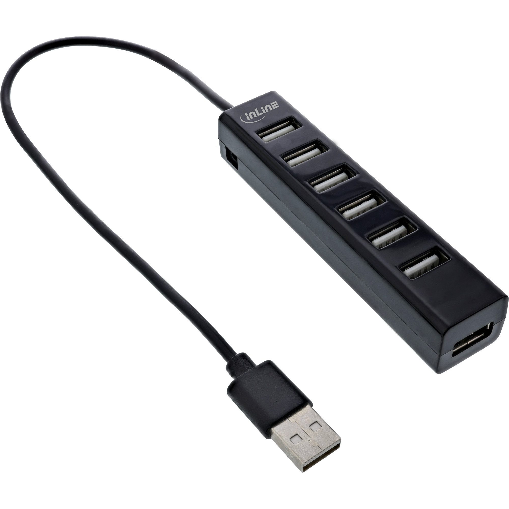 Mauspad InLine® USB 2.0 Hub, 7-Port, schwarz, mit 1m USB DC Kabel, schwarz