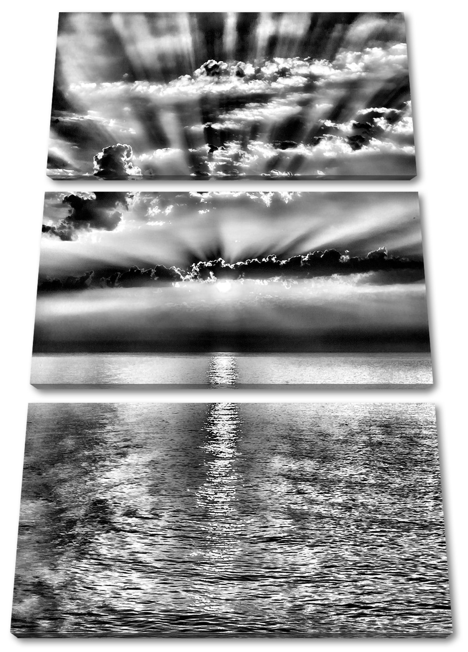 (120x80cm) 3Teiler im (1 im Sonnenaufgang St), Pixxprint Leinwandbild Leinwandbild Zackenaufhänger Meer inkl. fertig Meer bespannt, Sonnenaufgang,