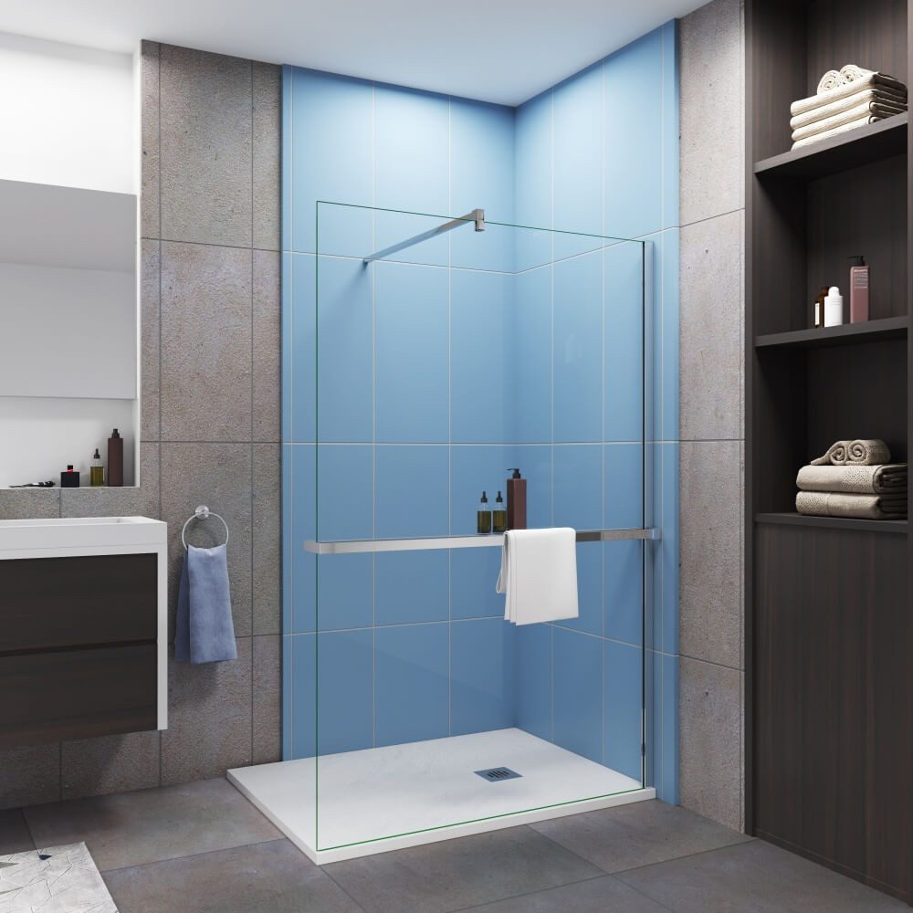 Duschparadies Walk-in-Dusche Duschabtrennung 200cm Walk in NANO Glas mit Handtuchhalter Duschwand, Einscheibensicherheitsglas