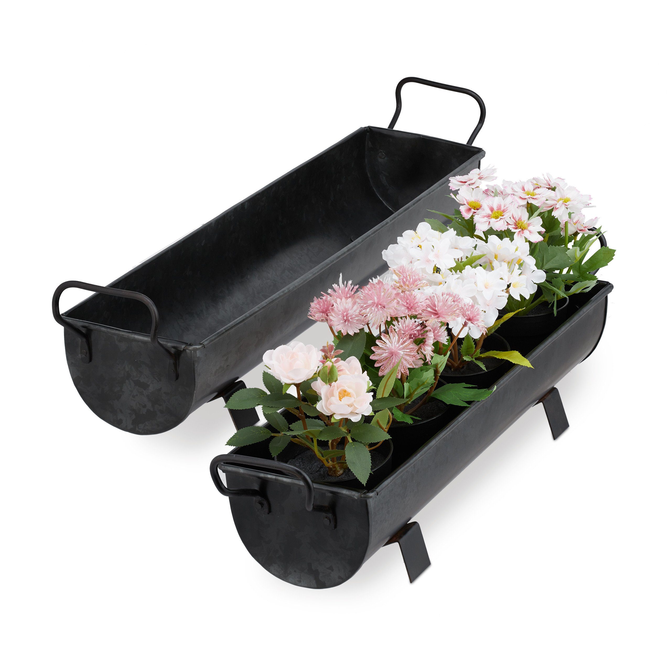 relaxdays Blumenkasten Blumenkasten Dachrinne 2er Set, Grau Anthrazit