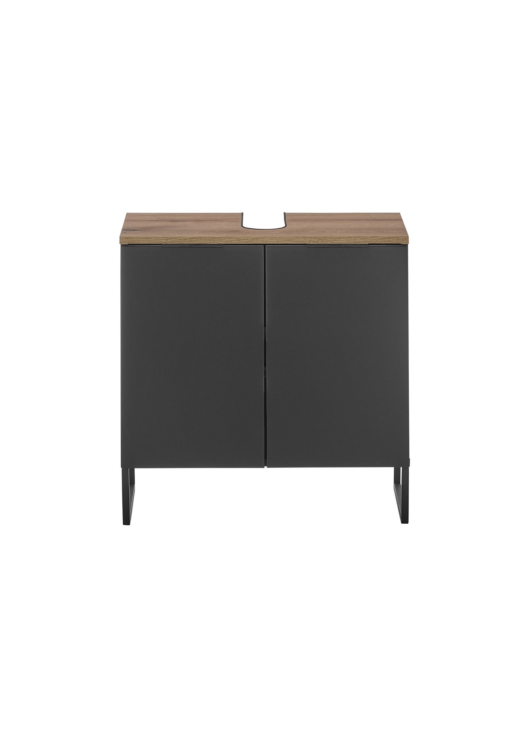 PREISBRECHER Waschbeckenunterschrank Denver 2 Türen, schwarz matt / Evoke Eiche dekor - 60x60x35cm (BxHxT)