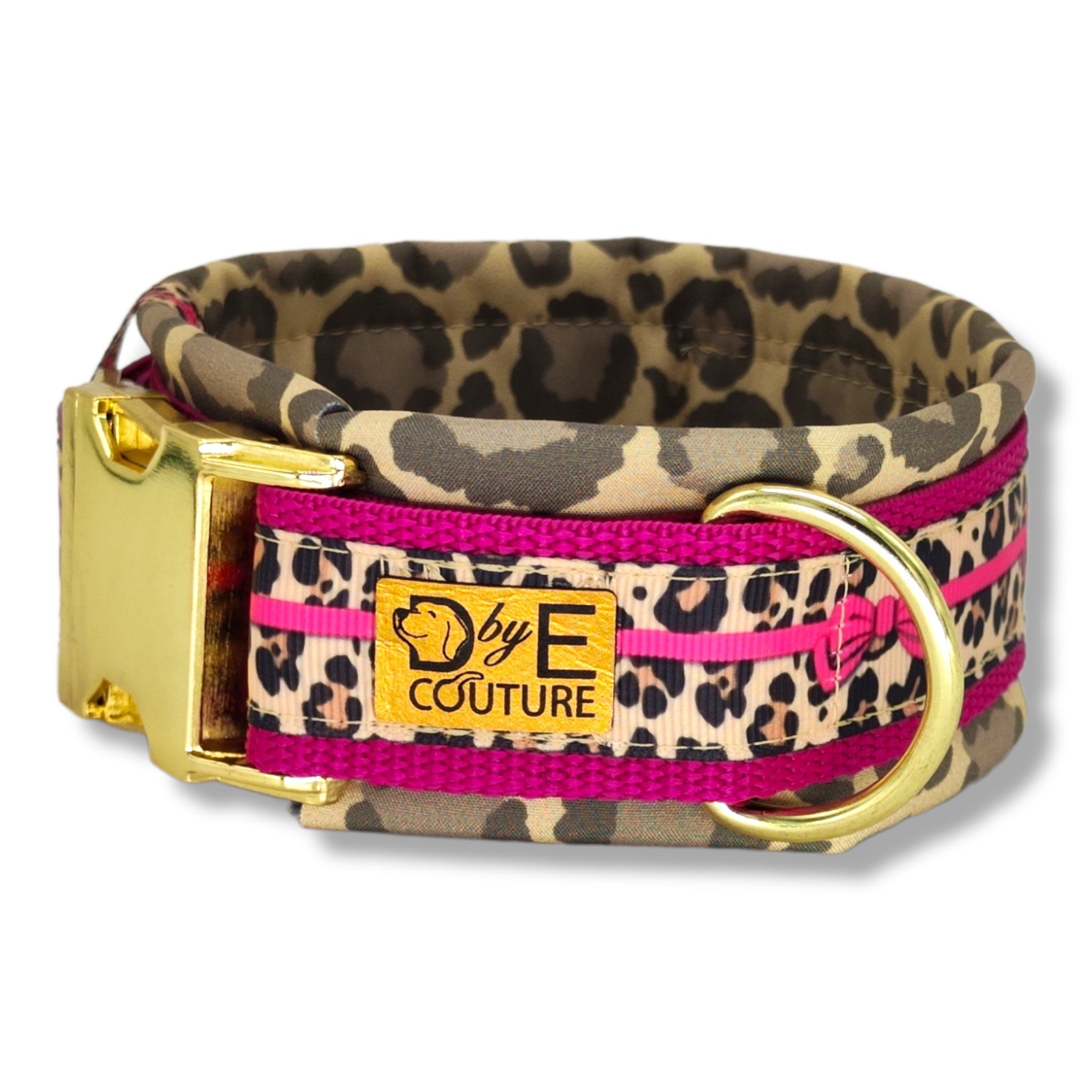 D by E Couture Hunde-Halsband "Pink Leo Love III", gepolstert, verstellbar, 50mm breit, Handmade