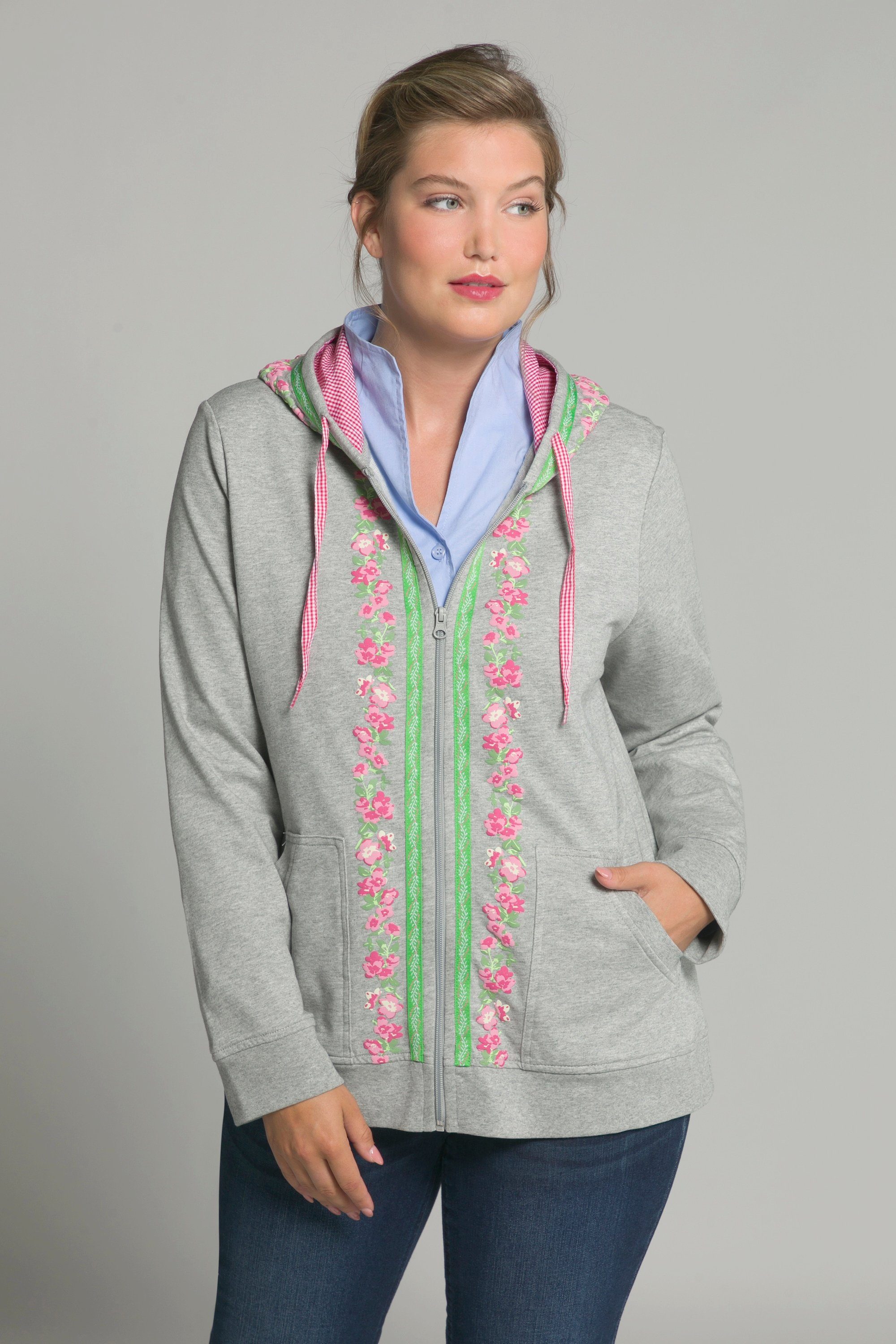Ulla Popken Sweatjacke Strickfleece-Jacke A-Linie lang Stehkragen Langarm Ulla Popken Sweatjacke Strickfleece-Jacke A-Linie lang Stehkragen Langarm