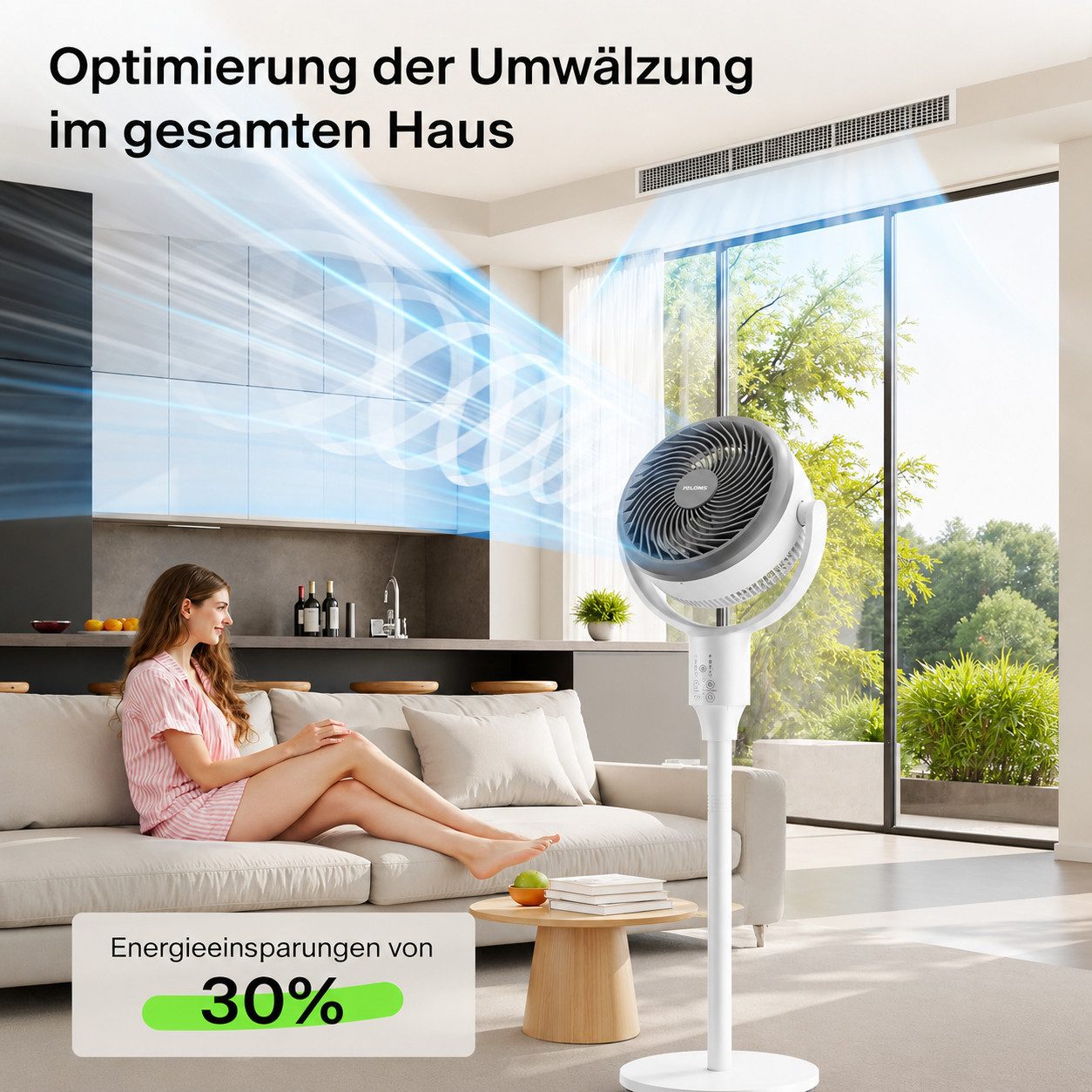 MOPUEA Standventilator 3in1 Standventilator Tischventilator 5 Stufen mit Fernbedienung, 8H Timer, 90° Oszillation, leiser Kühlventilator