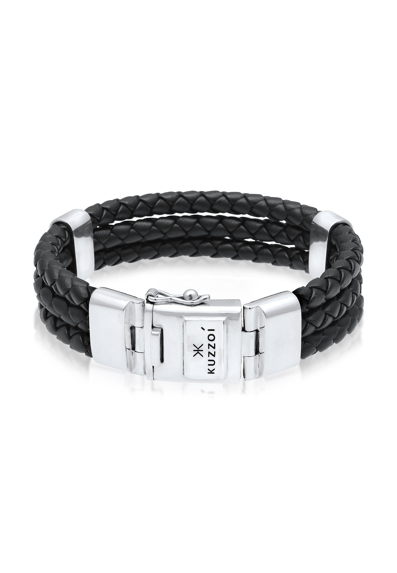 Kuzzoi Armband Leder Geflochten Kastenverschluss 925er Silber