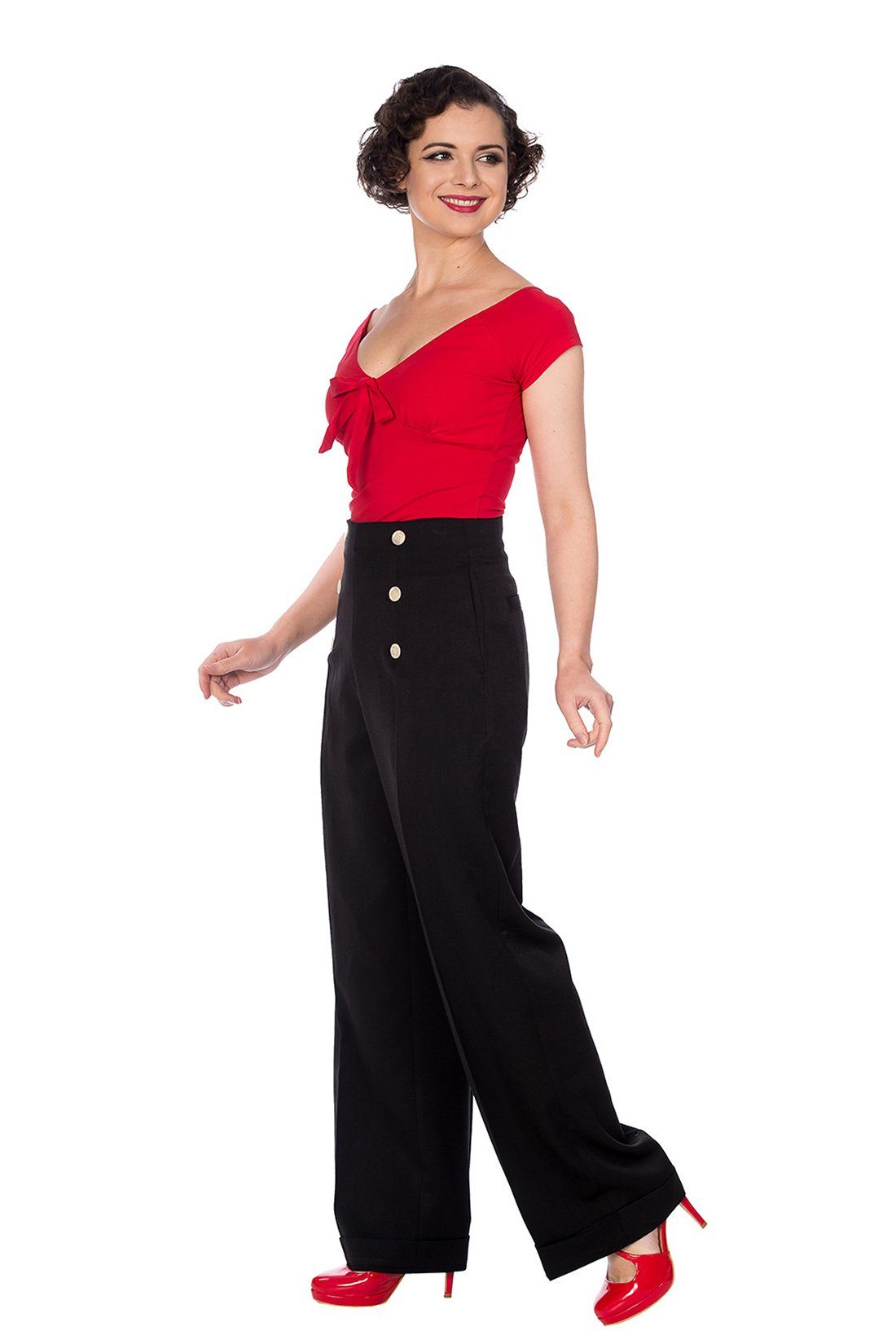 Banned Marlene-Hose Retro Adventures Ahead Schwarz Vintage Trousers 40er Jahre Stil
