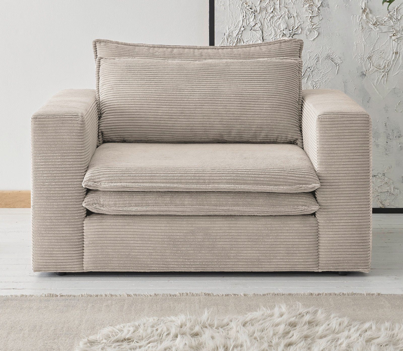 Furn.Design Loveseat Pesaro (XXL Polstersessel mit Cordbezug, Breite 125 cm), wahlweise mit Hocker
