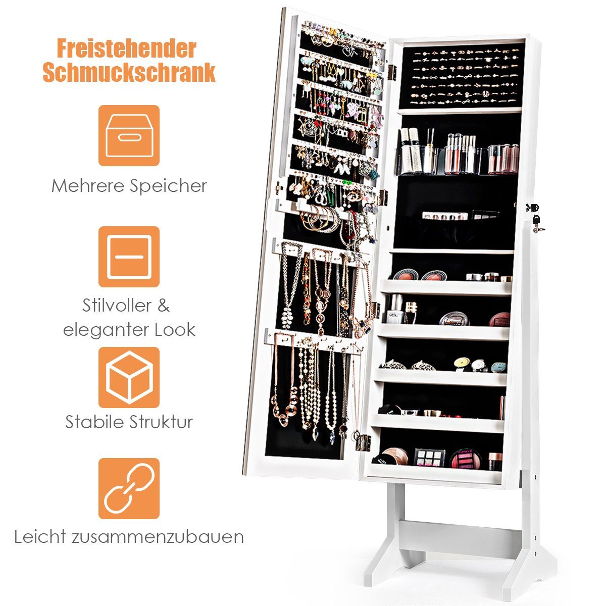 COSTWAY Schmuckschrank abschließbar&Neigungsverstellbar