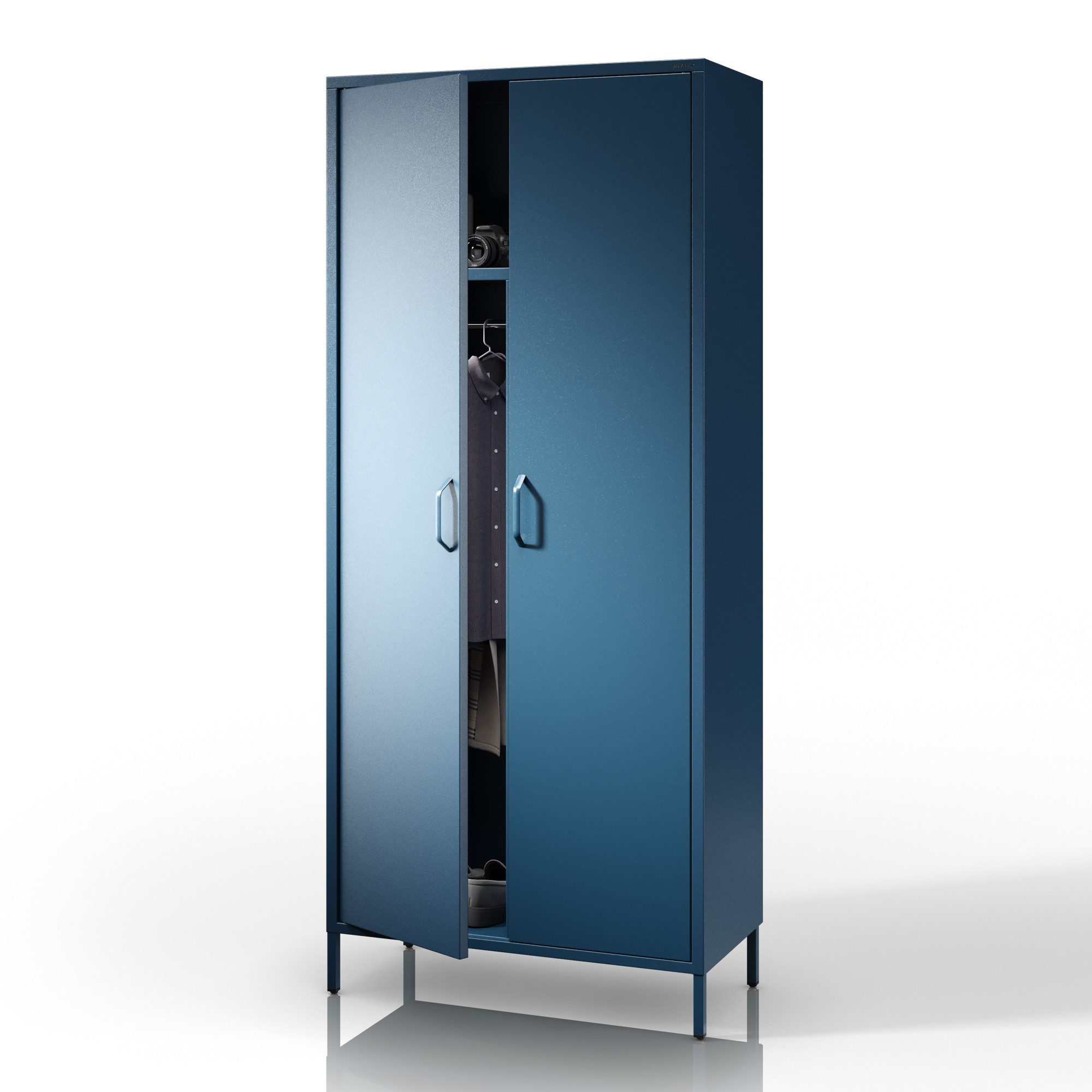 Jan Nowak Kleiderschrank FLAVIO Kleiderschrank Metall Stahl 80x185x45cm 3 Zonen Sparkling (Stahl 0,6mm, 40kg pro Zone, Magnete Silikonpads, Wandmontage) Brilliance Beine regulierbar Wohnzimmer Schlafzimmer
