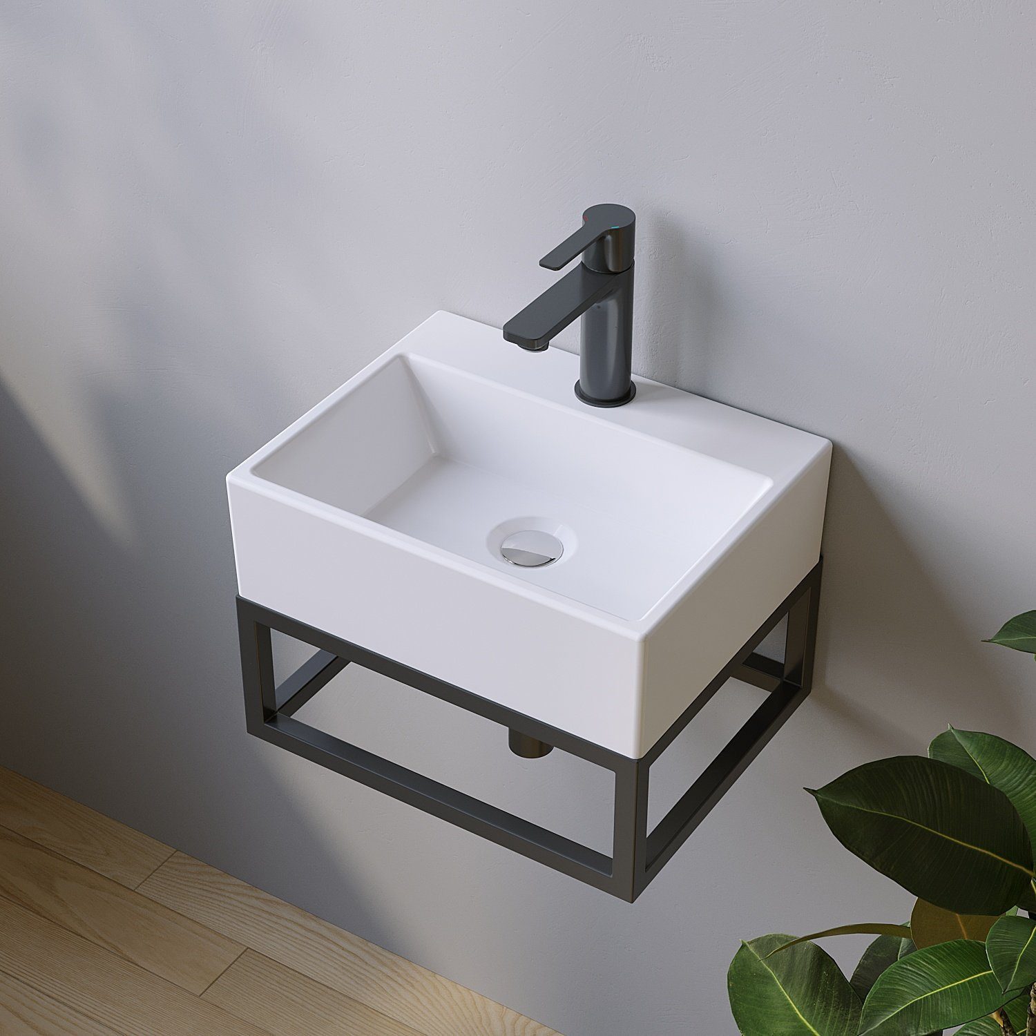 AQUALAVOS Waschbecken Waschbecken Keramik Aufsatzwaschbecken für das Badezimmer und Gäste-WC, Weiß I Modernes Design I Einfache Installation, Einfach zu säubern