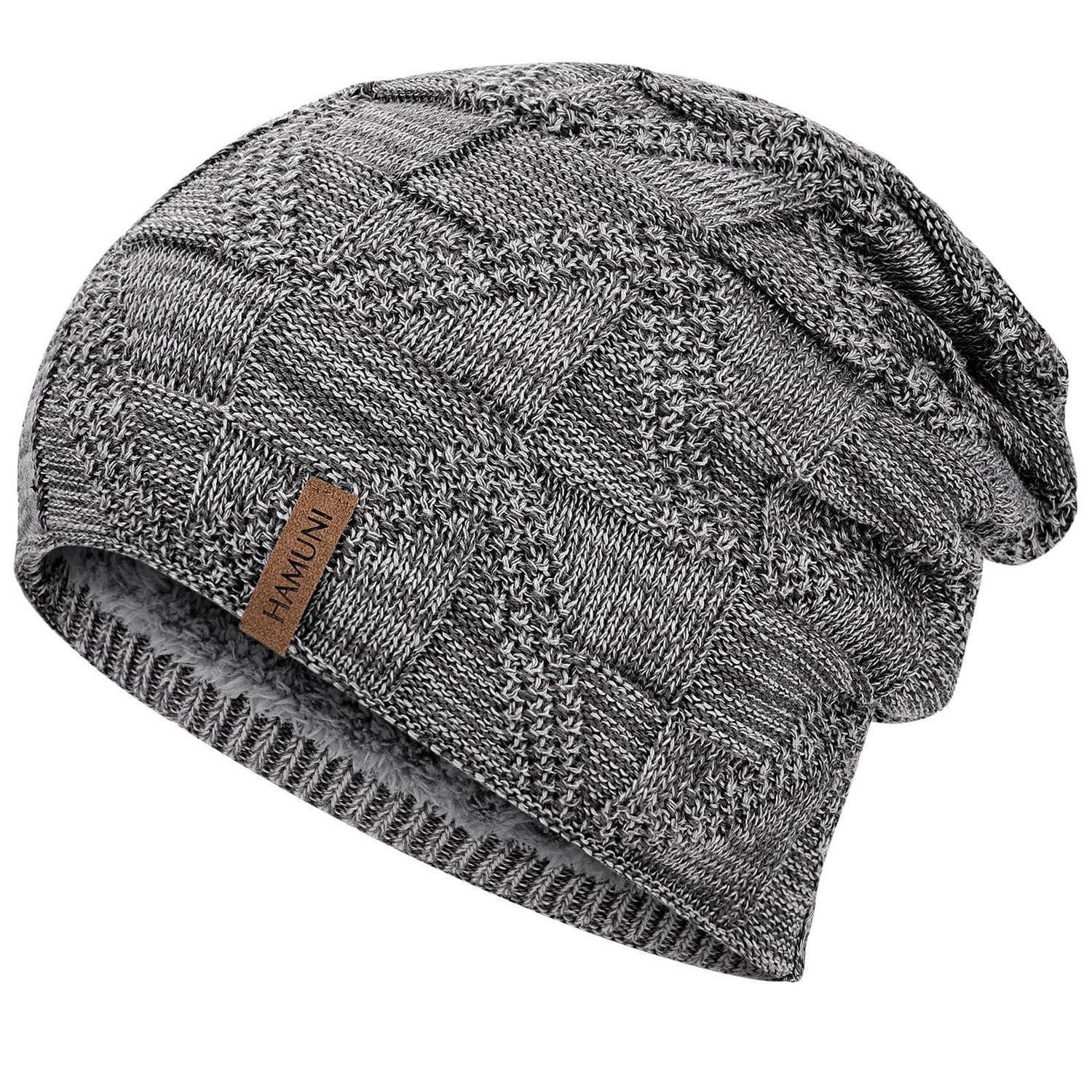 Strickmütze Mütze Slouch Beanie Strickmütze Fleece unisex atmungsaktiv Hellgrau