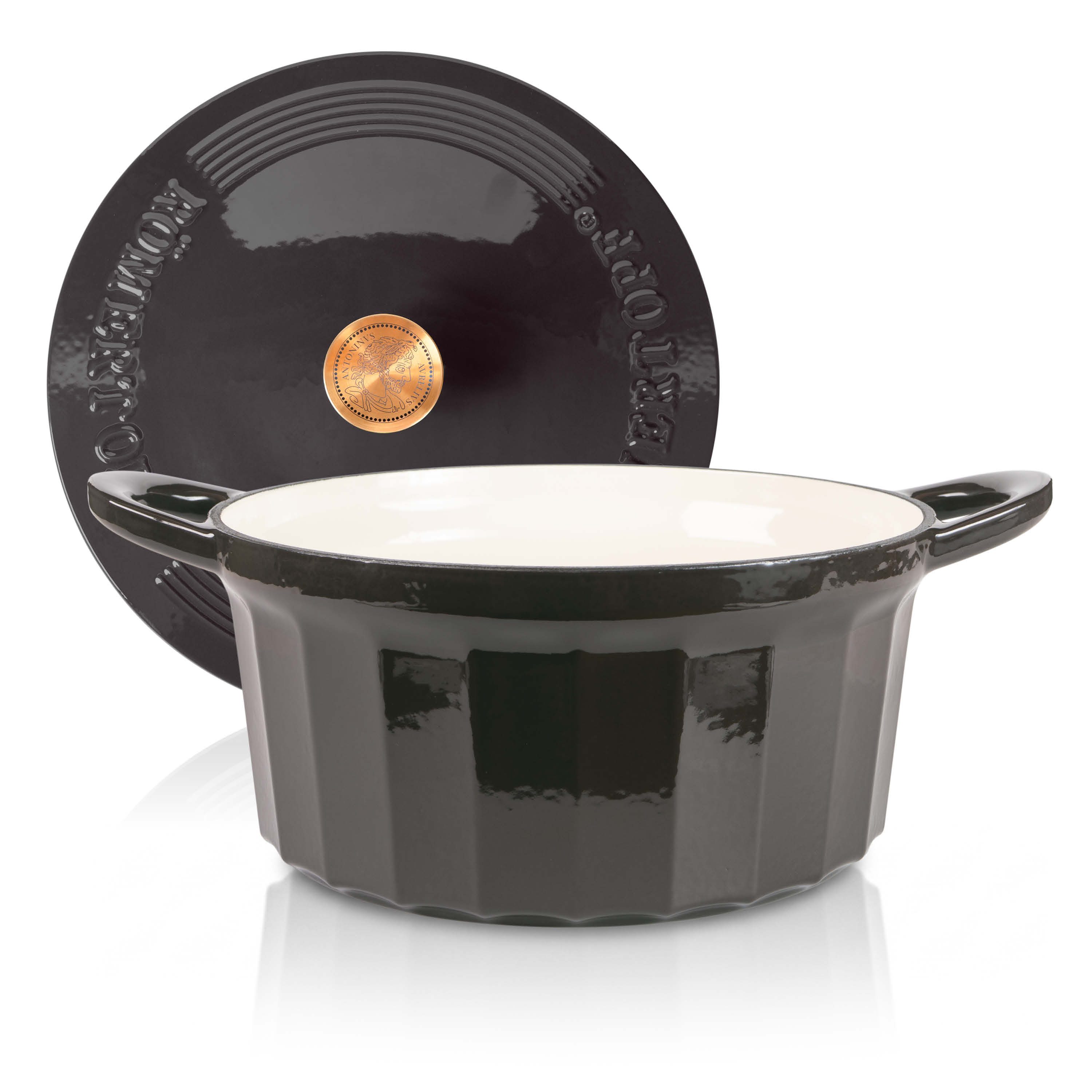 RÖMERTOPF Bratentopf Gusseisen Topf 28cm Schwarz, Gusseisen (Set, 2-tlg., Set mit Deckel), Backofengeeignet Induktionsgeeignet Zum Braten, Schmoren, Kochen