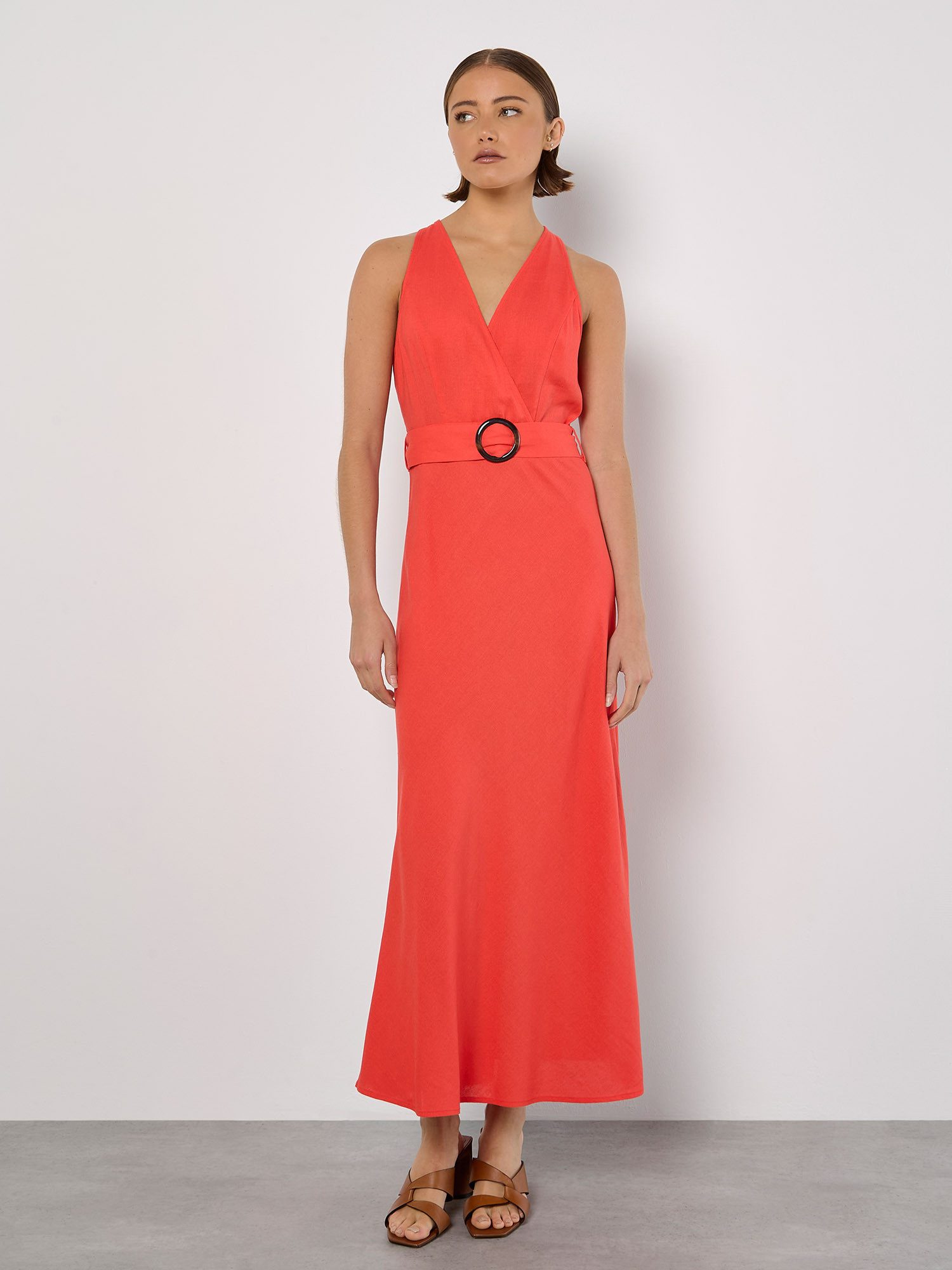 Apricot Maxikleid Leinenblend-Wickekleid, (Stoffgürtel) mit Schmuckgürtel günstig online kaufen