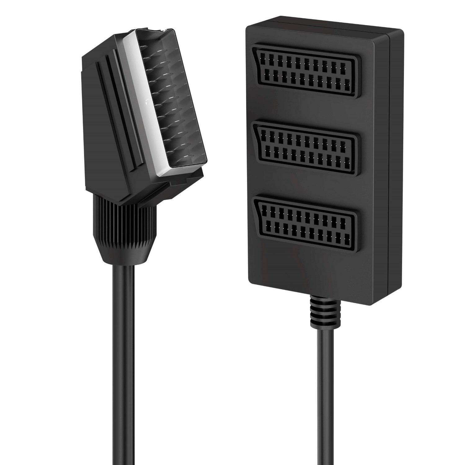 Hama Scart-Verteiler 3-Fach Umschalter Scart-Kabel Video-Adapter Scart zu Scart, Scart-Adapter 1>3 TV AV Stecker Rundkabel Splitter Y-Adapter Kabel
