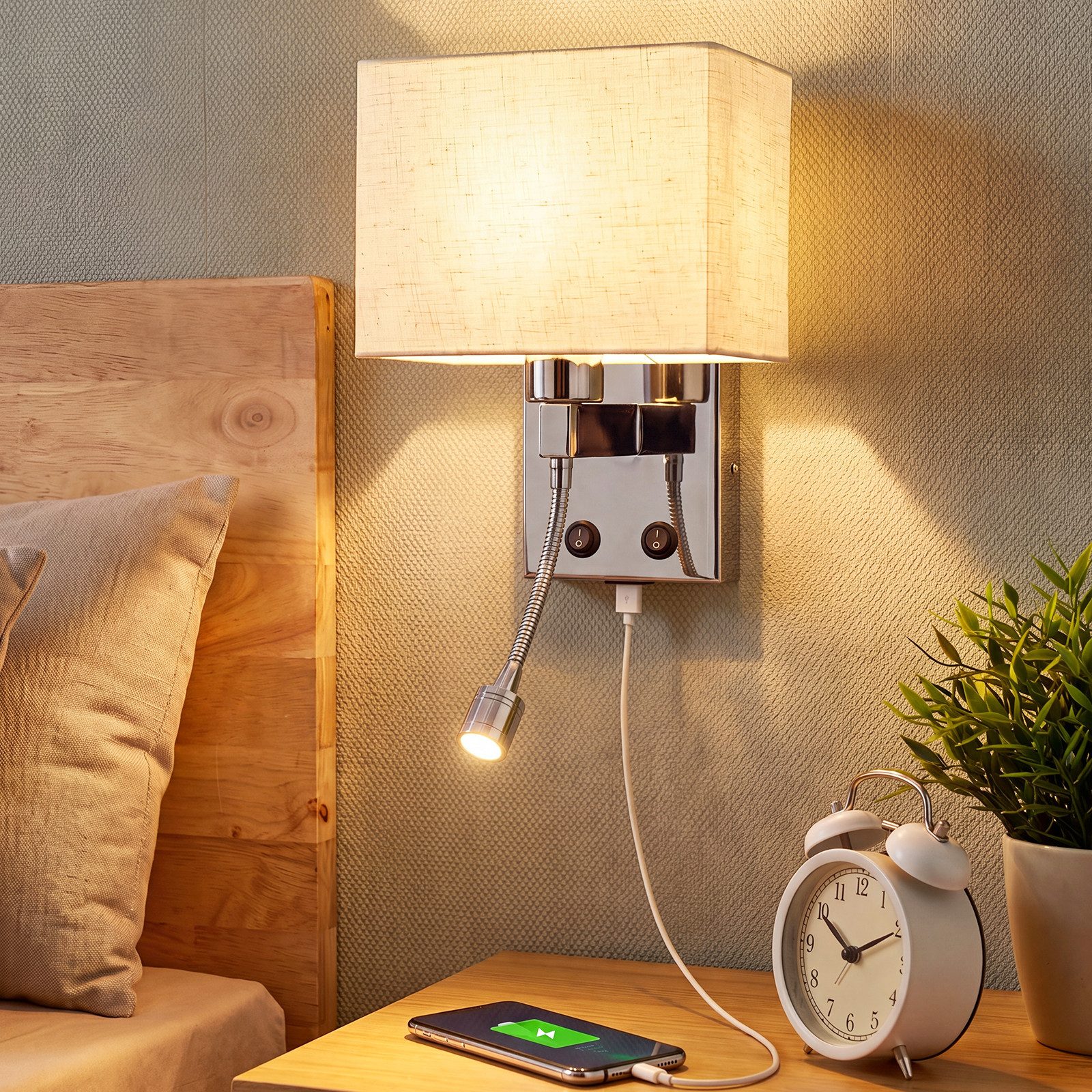 ZMH Wandleuchte Innenwandleuchte mit USB-Ladeanschluss und 2-Watt-Leseleuchte, ohne Leuchtmittel, Beinhaltet einen USB-Ladeanschluss und eine 2-Watt-Leseleuchte.