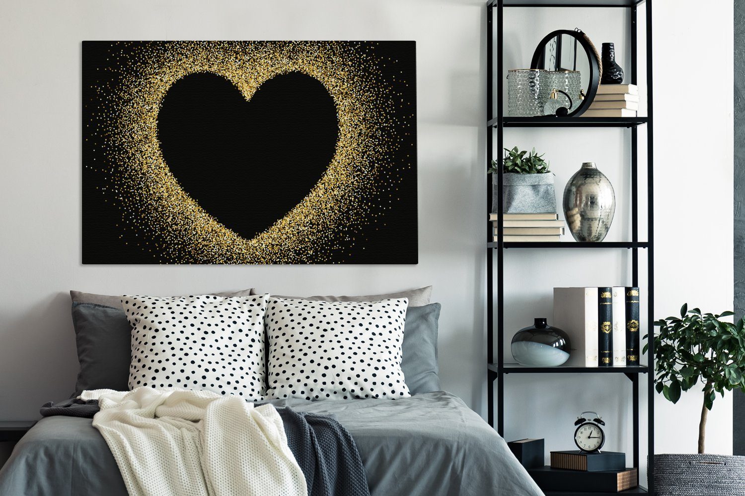 Hintergrund, Goldenes Gemälde, OneMillionCanvasses® 120x80 Herz Leinwandbild für Wandbild St), großes, (1 schwarzem Wohnbereiche, alle XXL, cm auf